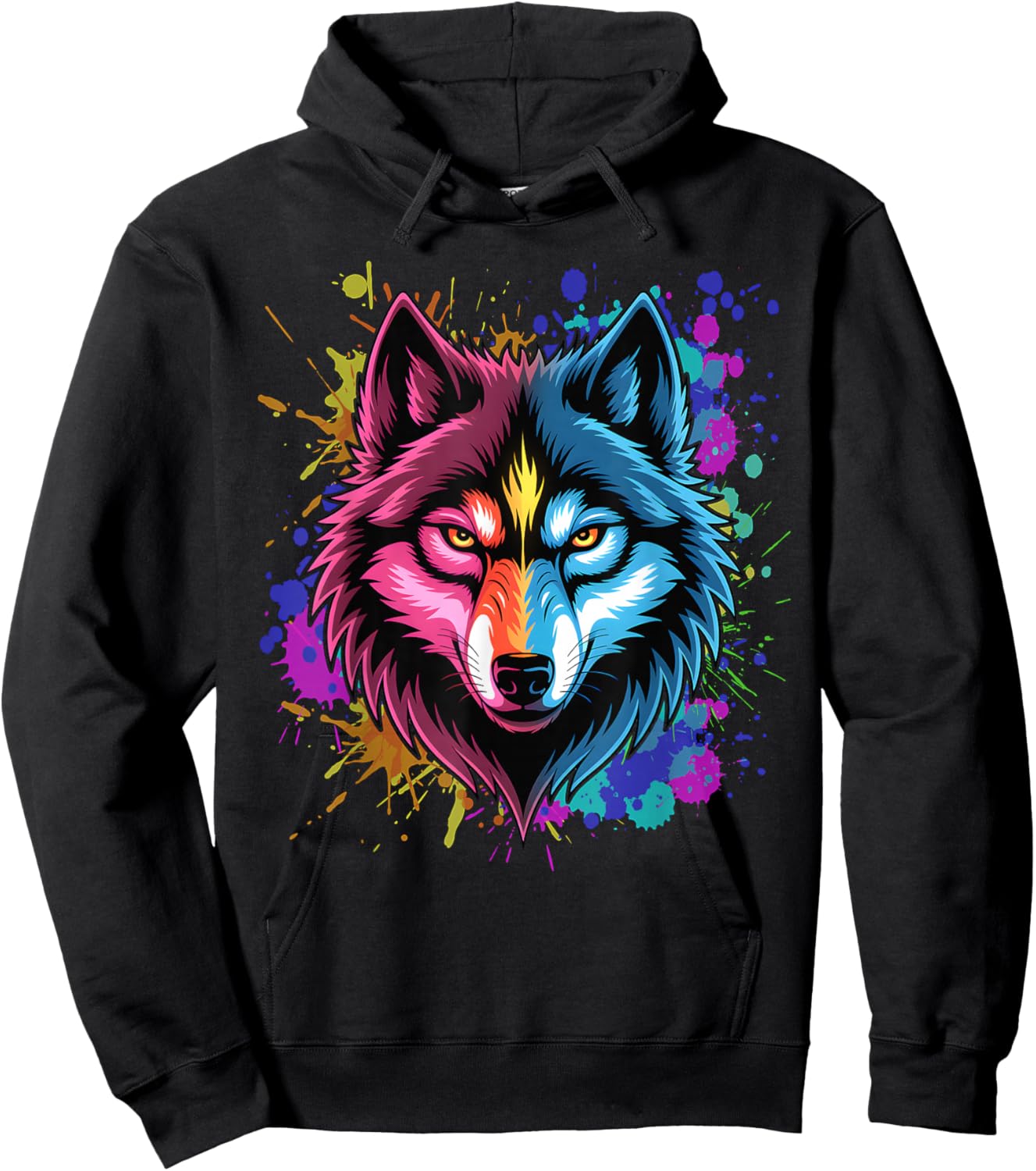 Wolf Head Watercolor Hoodie - Hoodie | Black