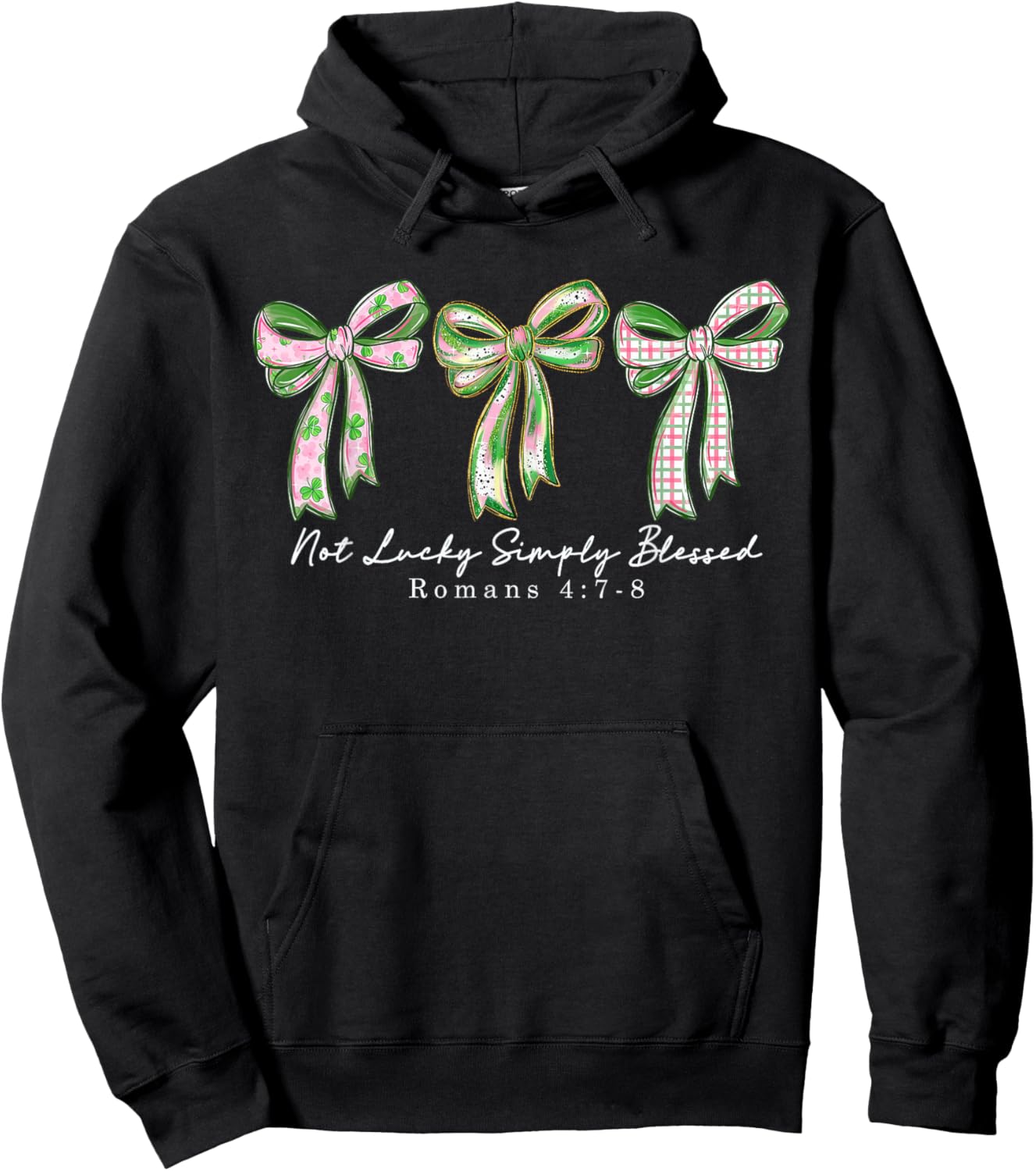 Not Lucky Simply Blessed Coquette Bow St Patrick's Day Hoodie - Hoodie | Black