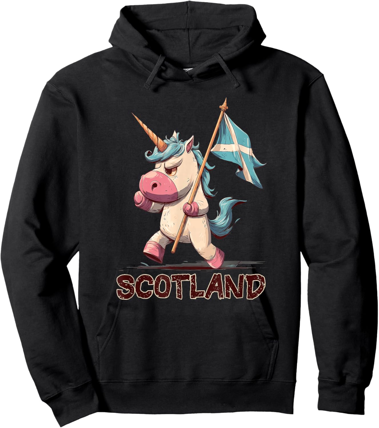 Grumpy Unicorn with Scottish Flag for Scotland Lovers Hoodie - Hoodie | Black