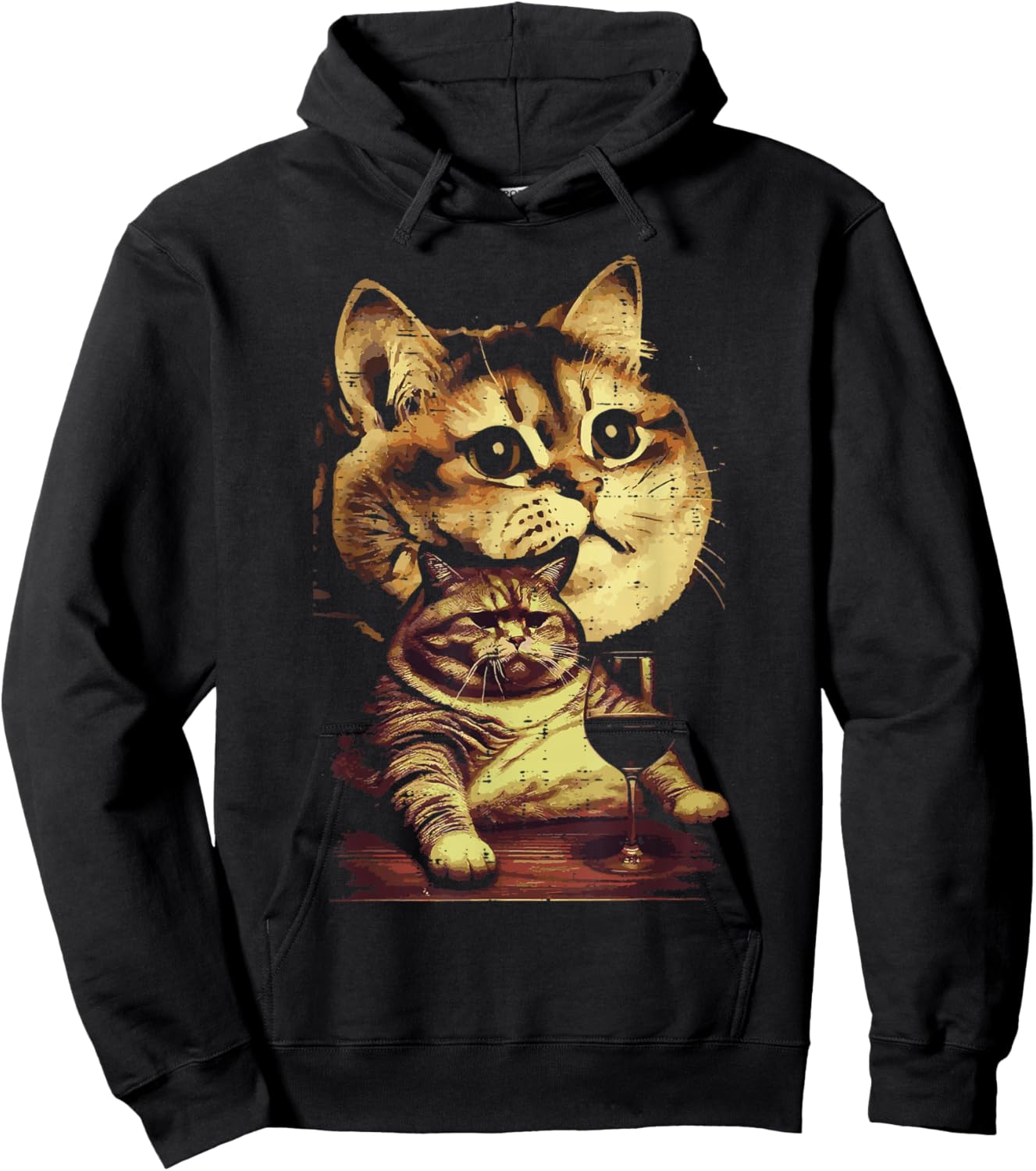 Tabby Cat Wine Glass Funny Meme Humor Animal Lover Women Men Hoodie - Hoodie | Black
