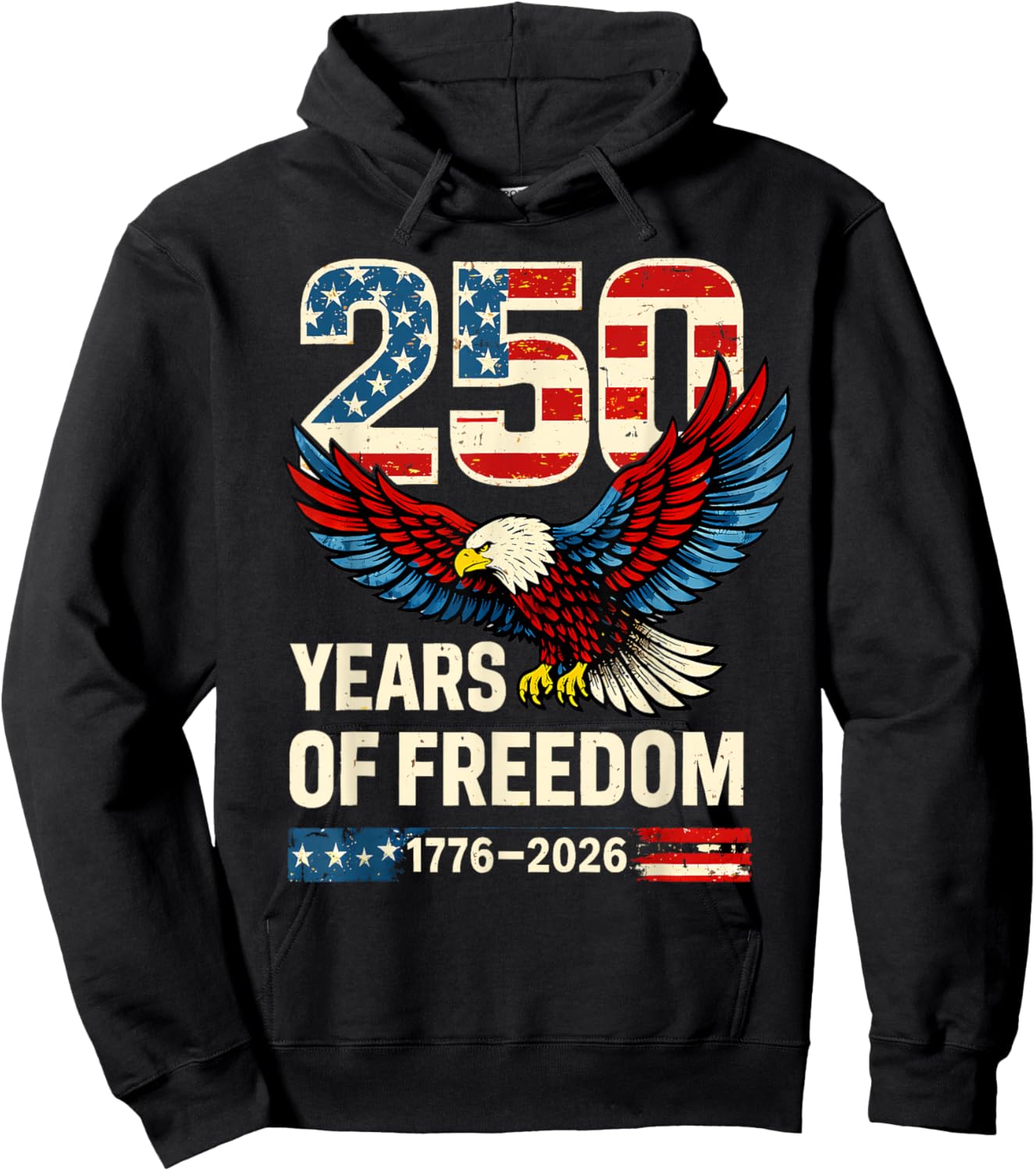 Flag Vintage 250 Years American 1776 2026 250th USA Birthday Hoodie - Hoodie | Black