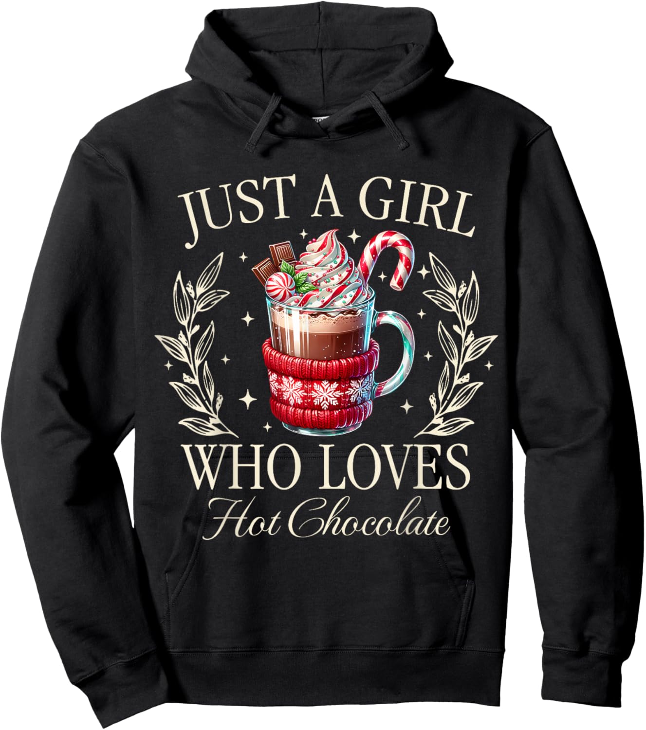 Just A Girl Who Loves Hot Chocolate Christmas Vintage Cocoa Hoodie - Hoodie | Black