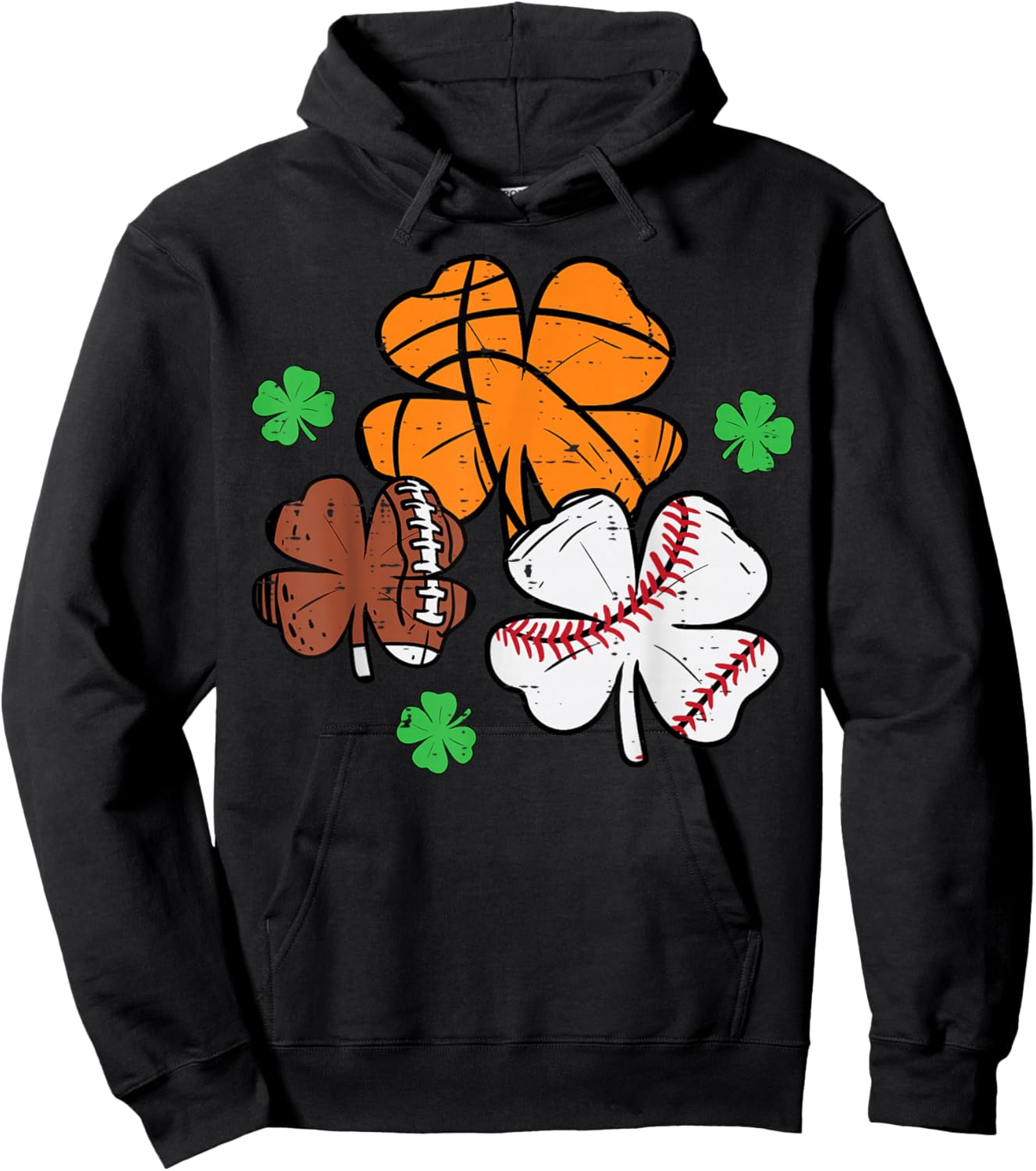 St Patricks Day Shamrock Basketball Baseball Men Boys Kids Hoodie - Hoodie | Black