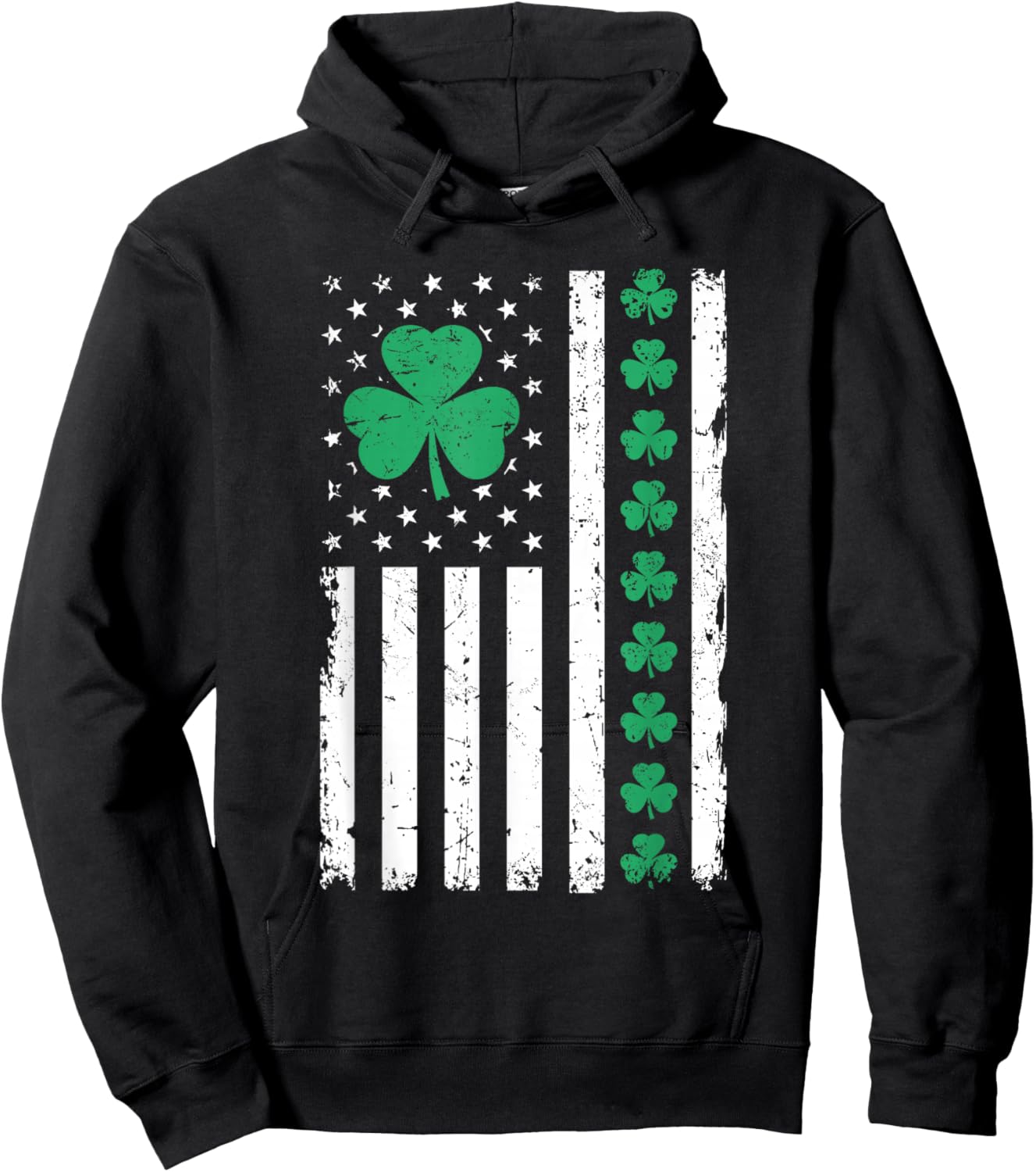 US American Flag with Shamrocks for Pattys St Patricks Day Hoodie - Hoodie | Black