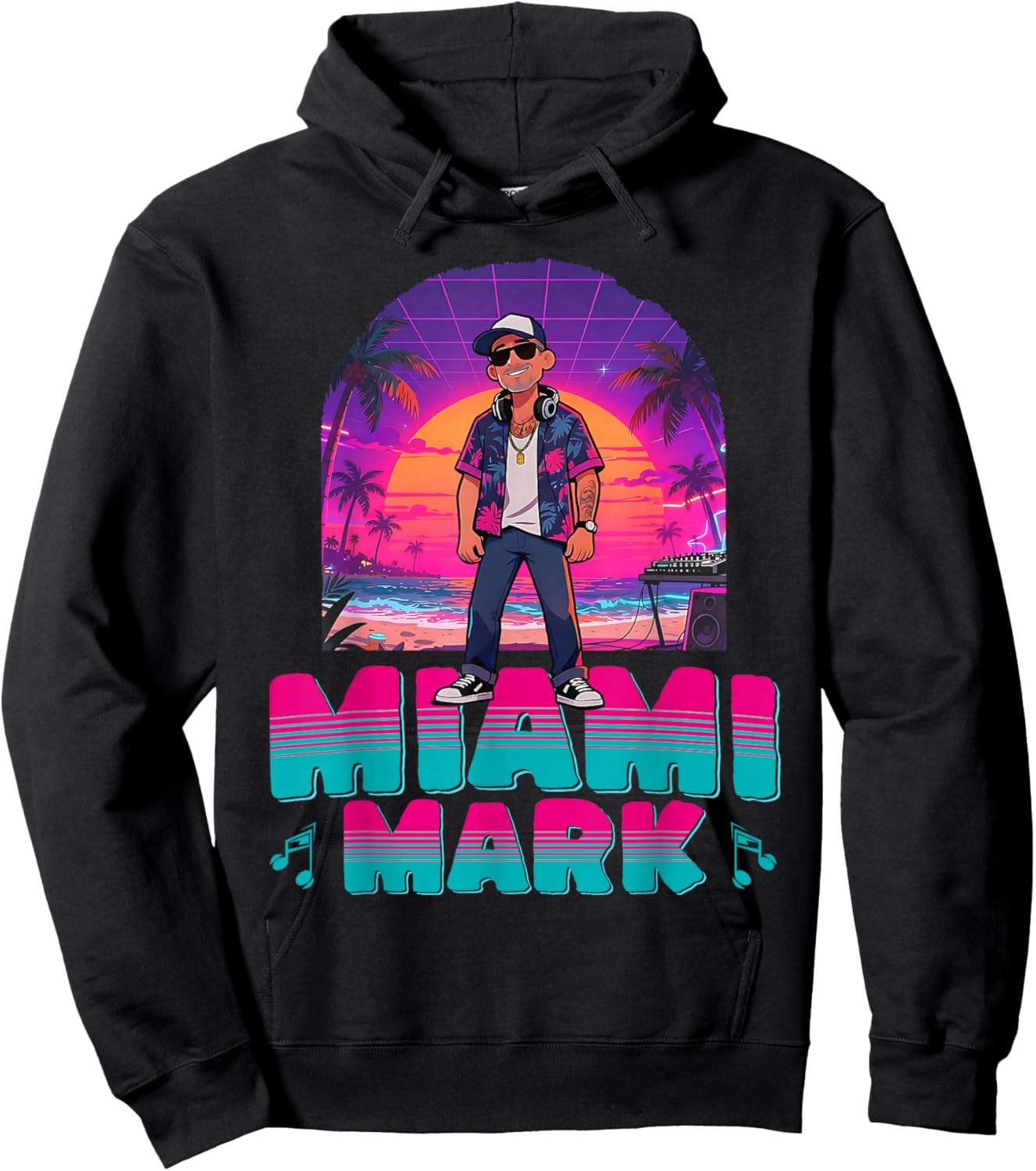 Retro DJ Miami Mark Disc Jockey 80s Flare Novelty Hoodie - Hoodie | Black