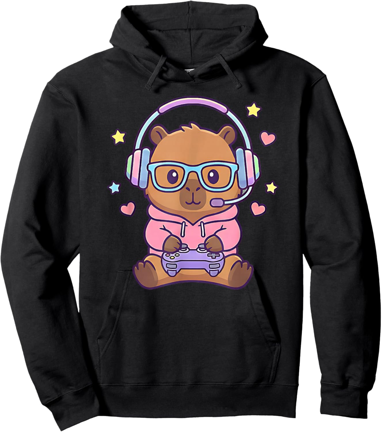 Funny Cute Kawaii Capybara Gamer Gaming Boys Hoodie - Hoodie | Black