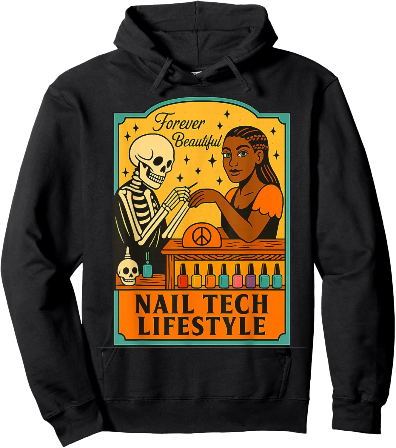 Nail Tech Skull and Beautiful Model Hoodie - Hoodie | Black