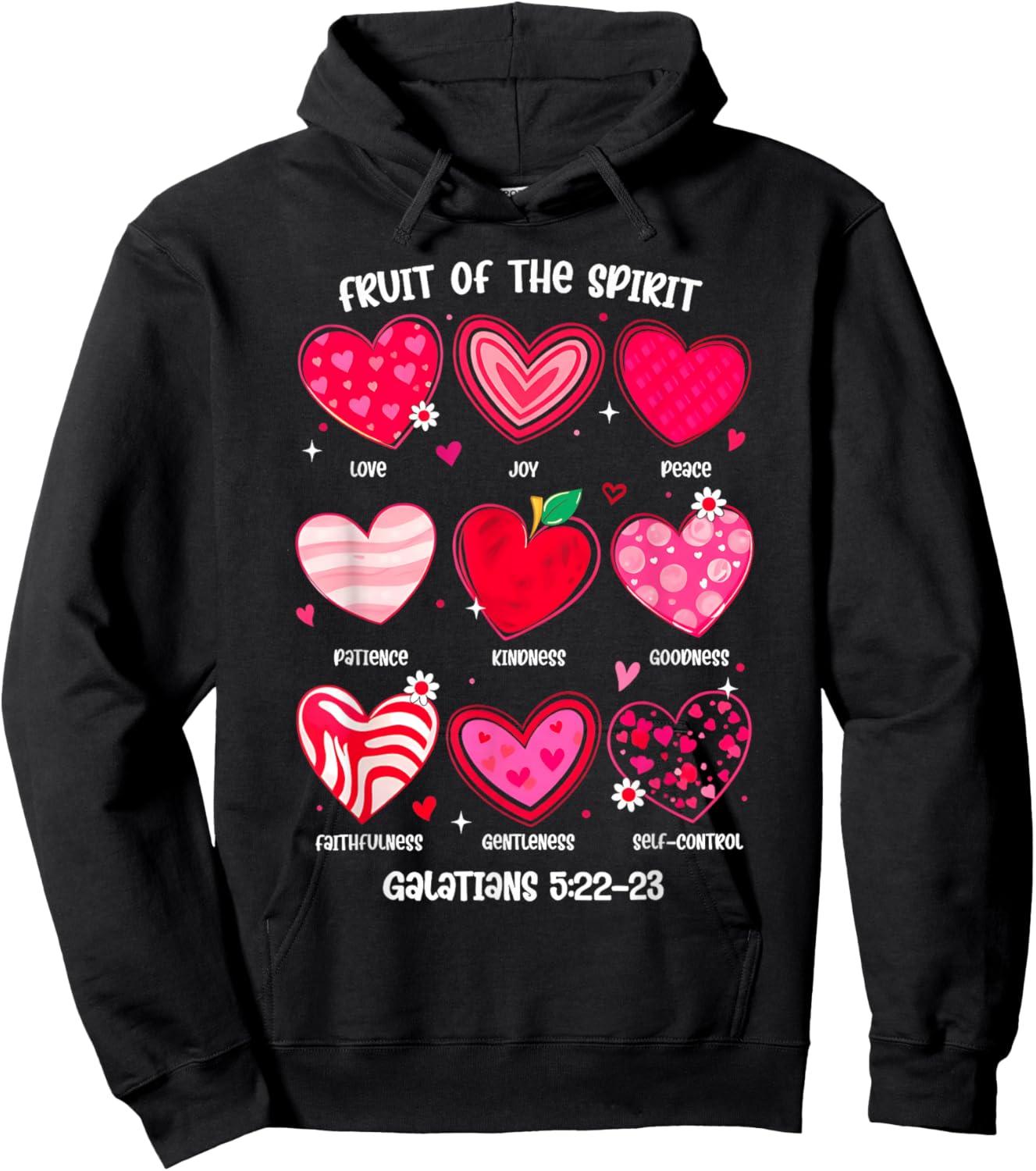 Fruit of The Spirit Christian Hearts Bible Verse Valentine Hoodie - Hoodie | Black