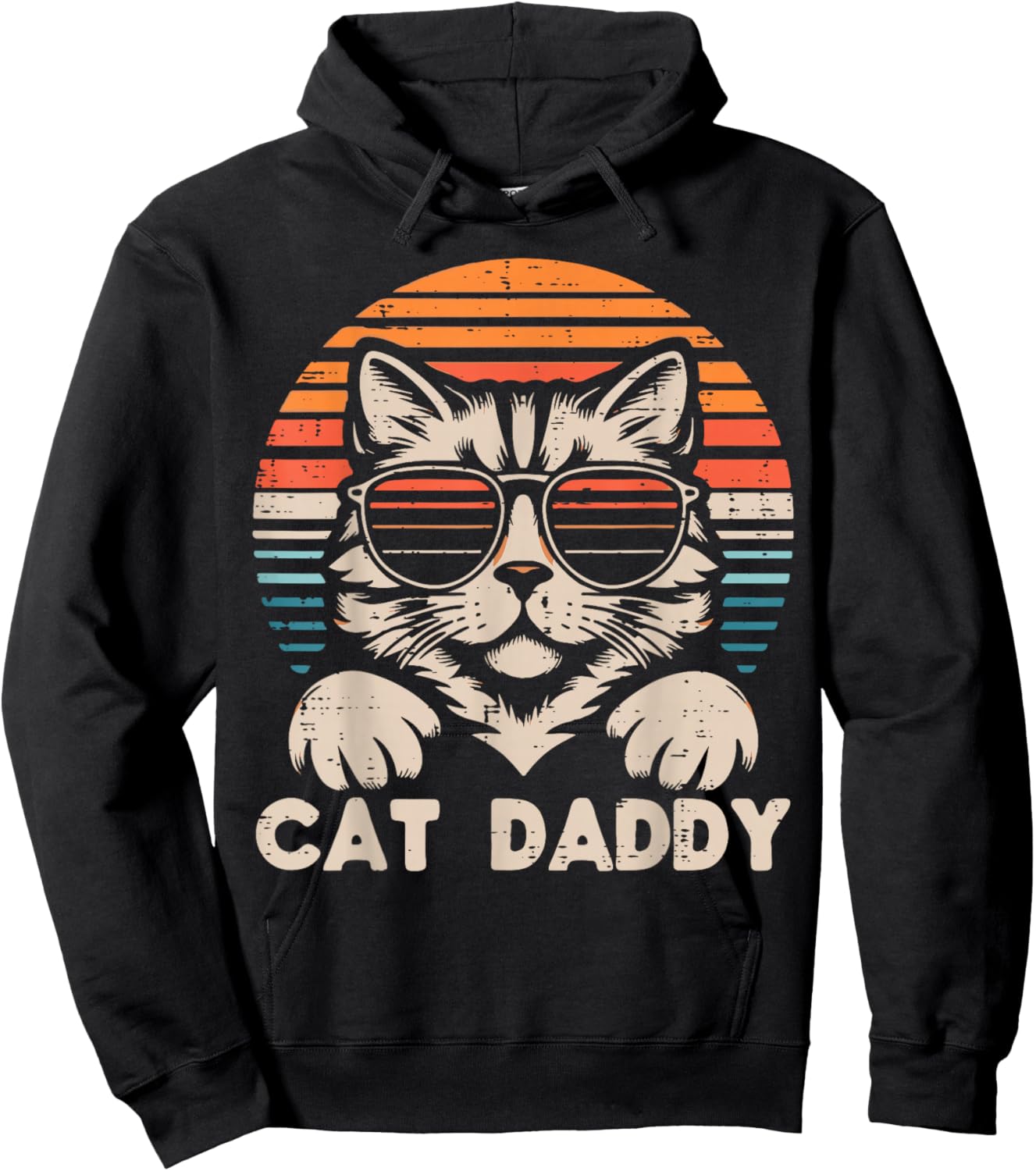 Cat Daddy Sunglasses Sunset Retro Fur Dad Papa Kitten Men Hoodie - Hoodie | Black