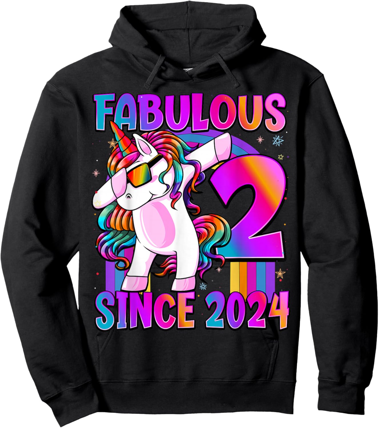 2 Year Old Girl Awesome Since 2024 Unicorn 2nd Birthday Hoodie - Hoodie | Black