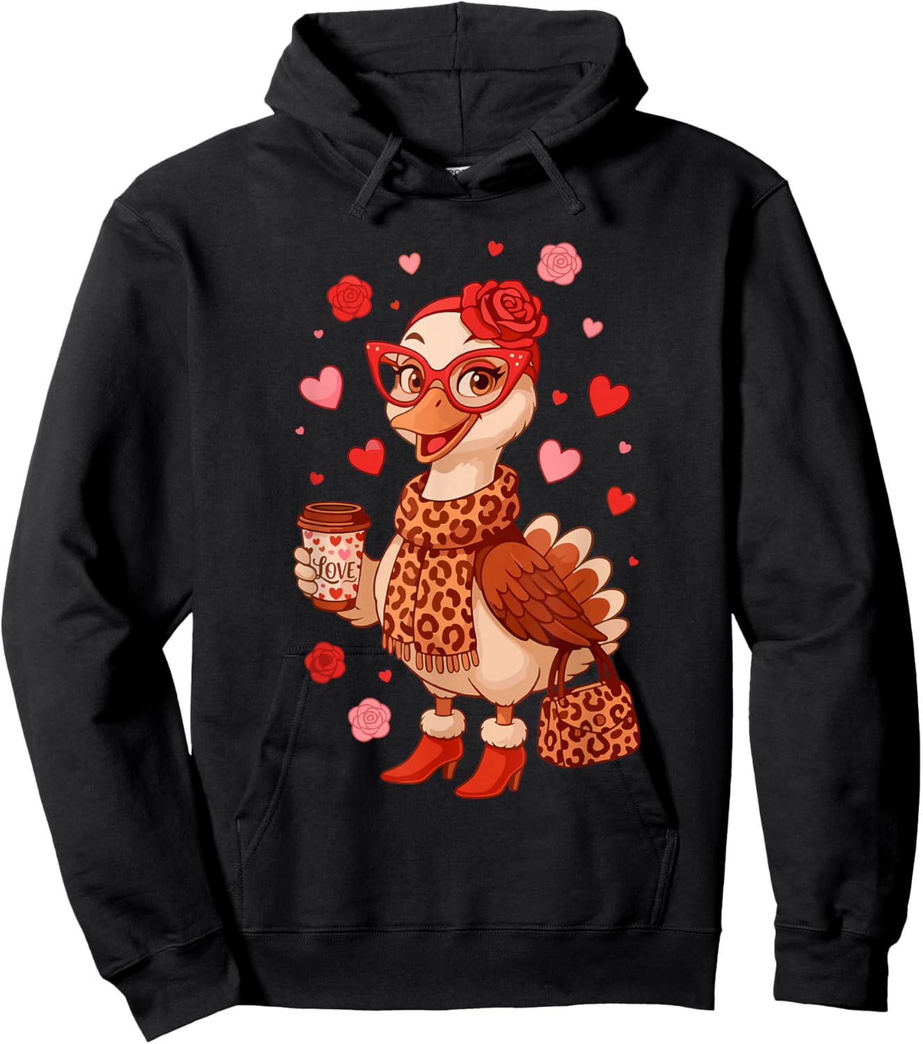 Valentine Goose Leopard Heart Retro Hoodie - Hoodie | Black