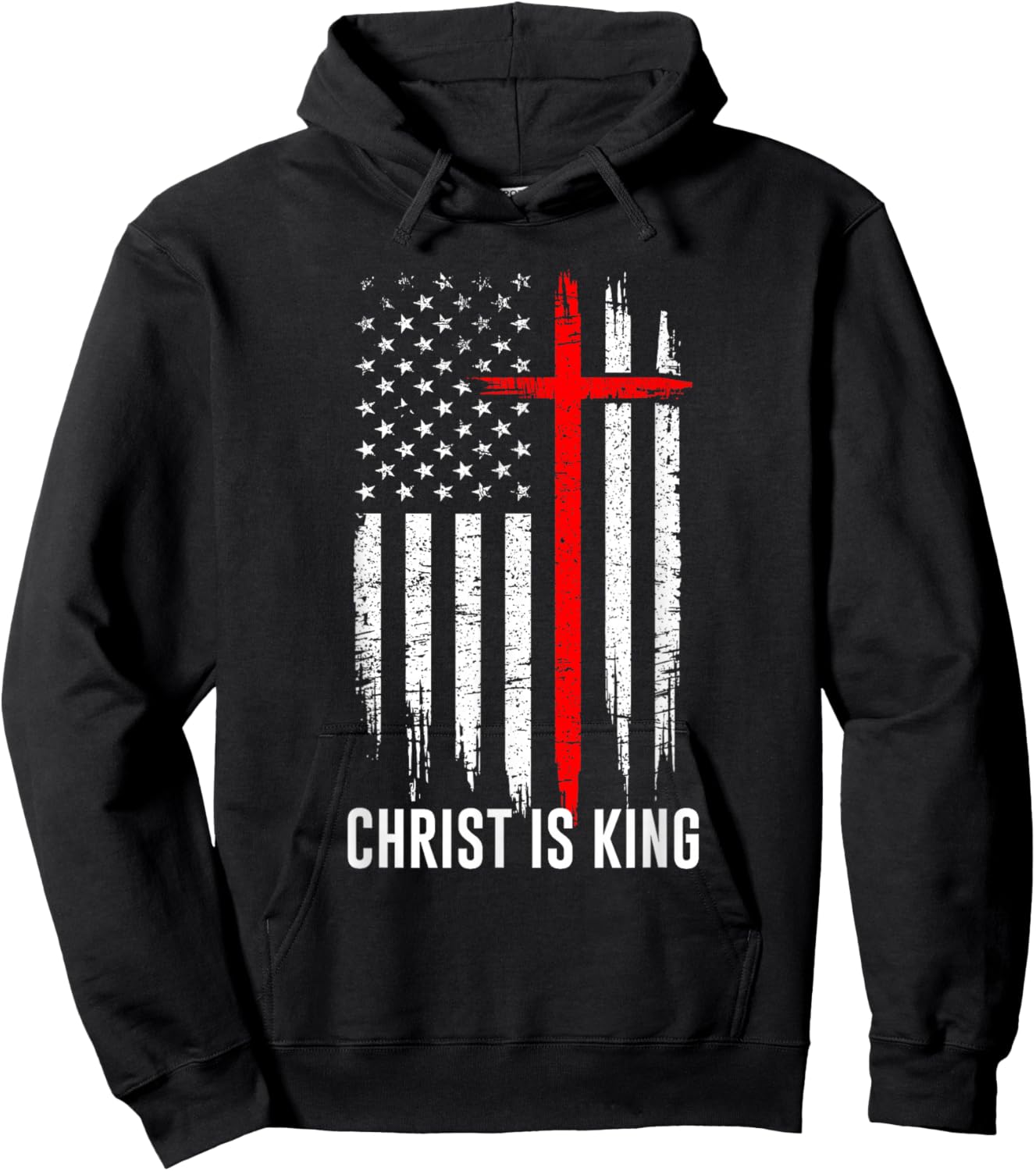 Christ is King Christian US Flag Christianity Faith Message Hoodie - Hoodie | Black