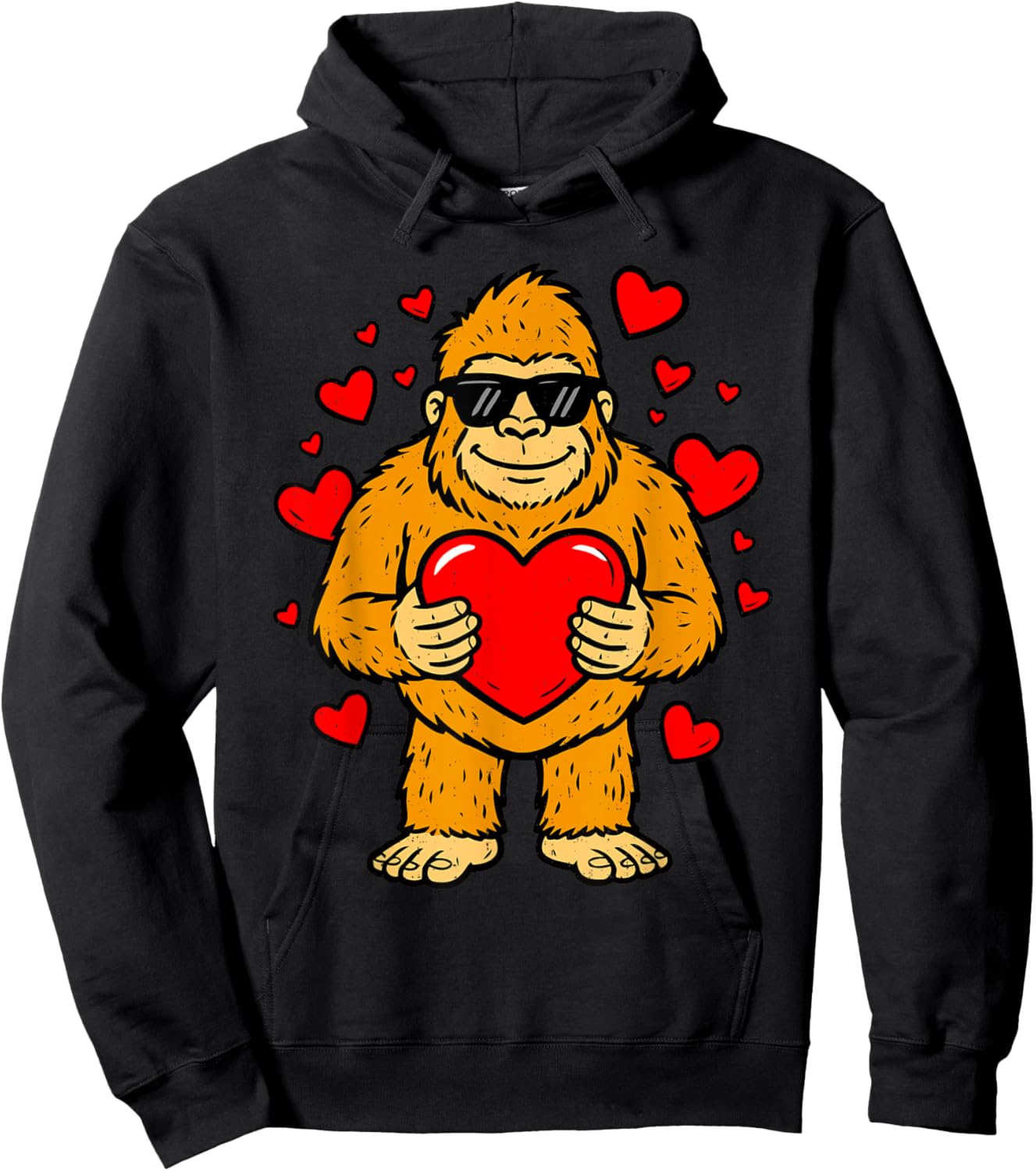 Bigfoot Holding Heart Valentines Day Sasquatch Men Boys Kids Hoodie - Hoodie | Black