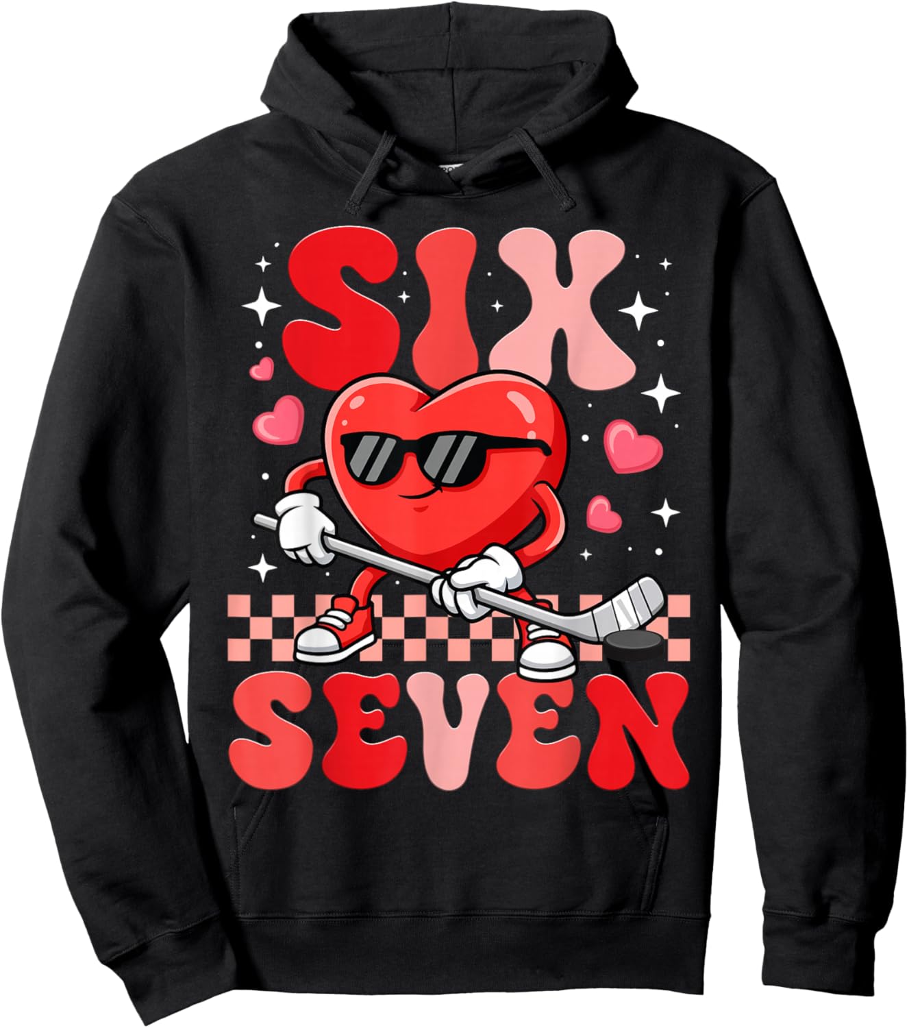 67 Six Seven Valentine Hockey Heart Cute Hockey Lovers Hoodie - Hoodie | Black