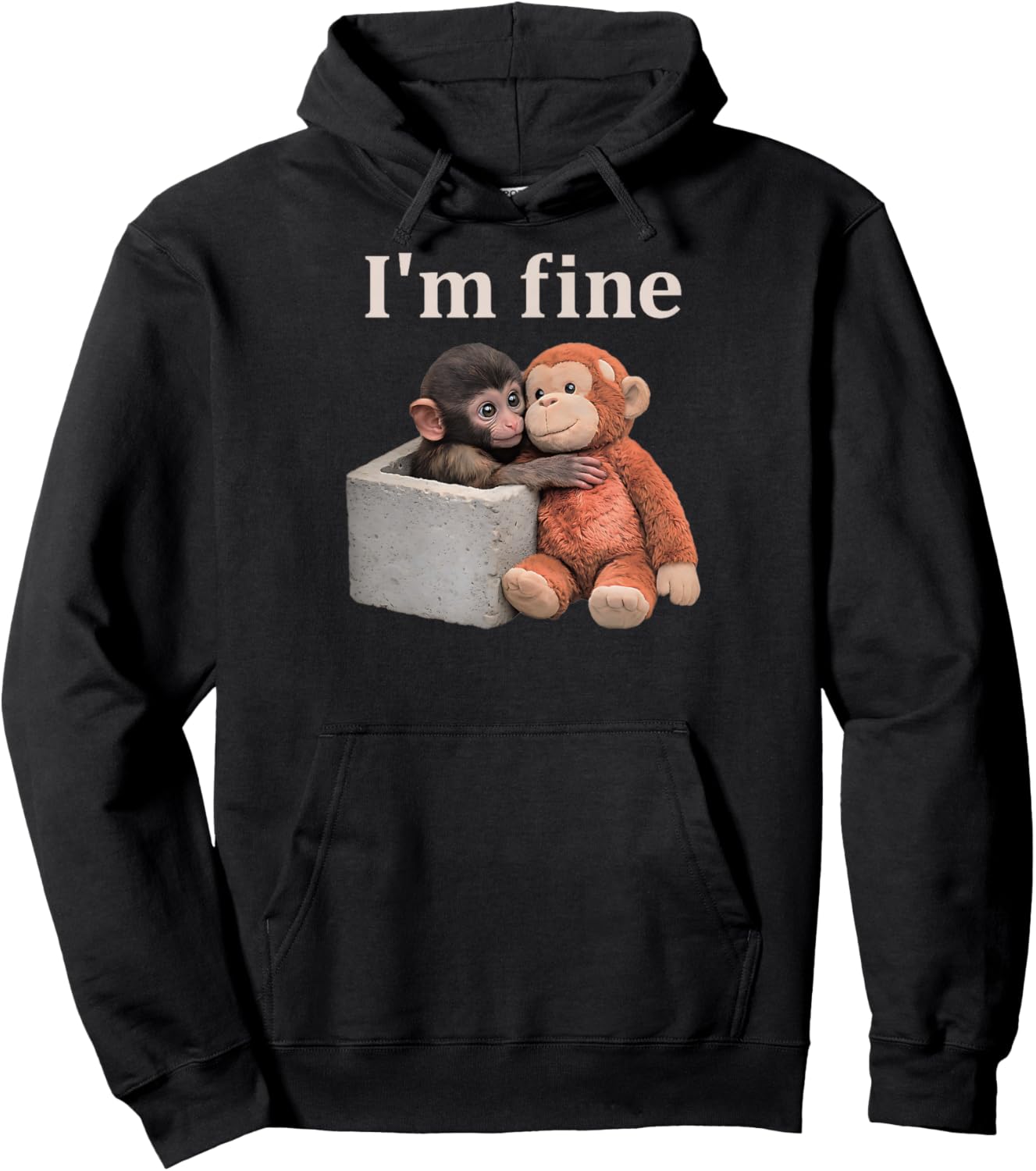 Sad Monkey Punch with an Orange Toy I'm Fine Hoodie - Hoodie | Black