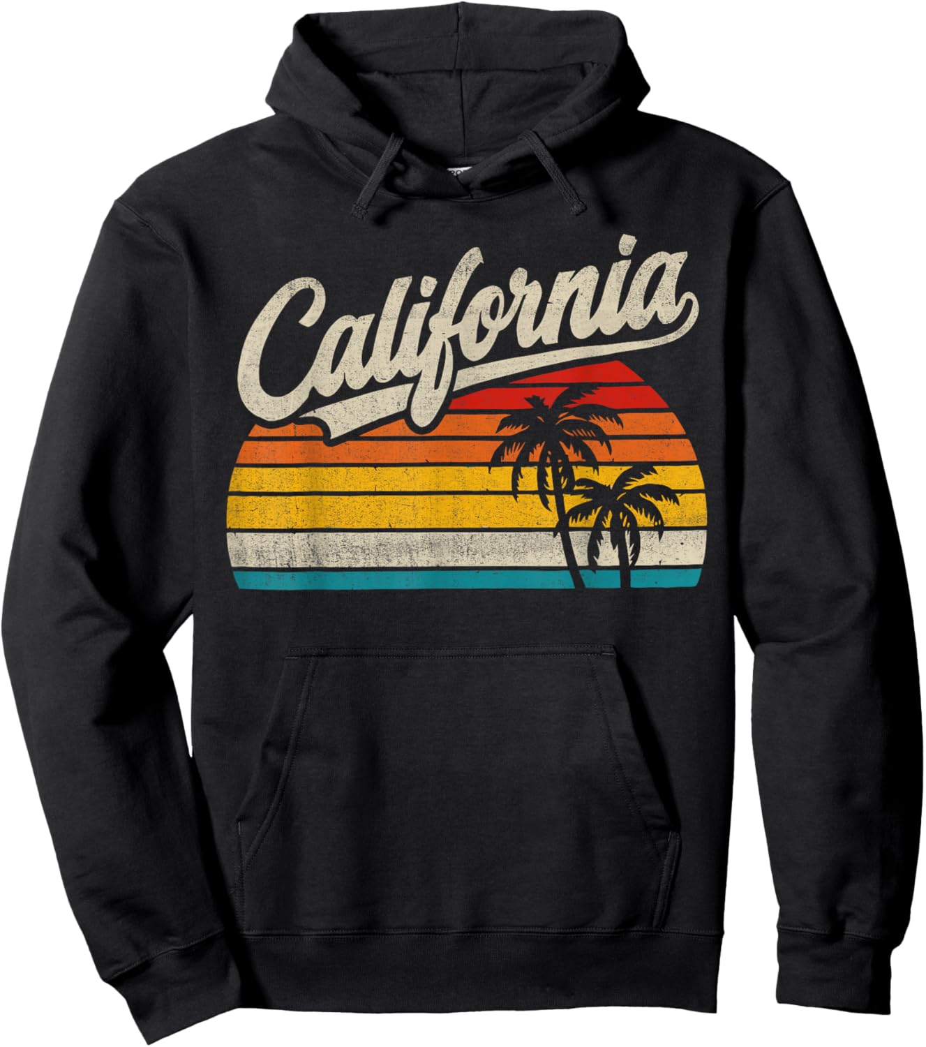Vintage California Sunset Palm Trees Summer Vacation Vibes Hoodie - Hoodie | Black