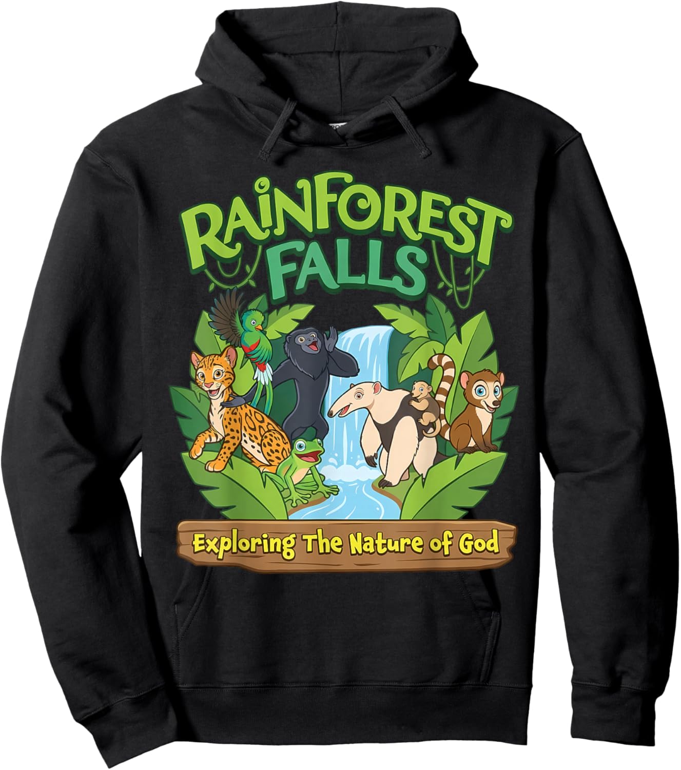 Kids VBS 2026 Rainforest Falls Exploring The Nature of God Hoodie - Hoodie | Black