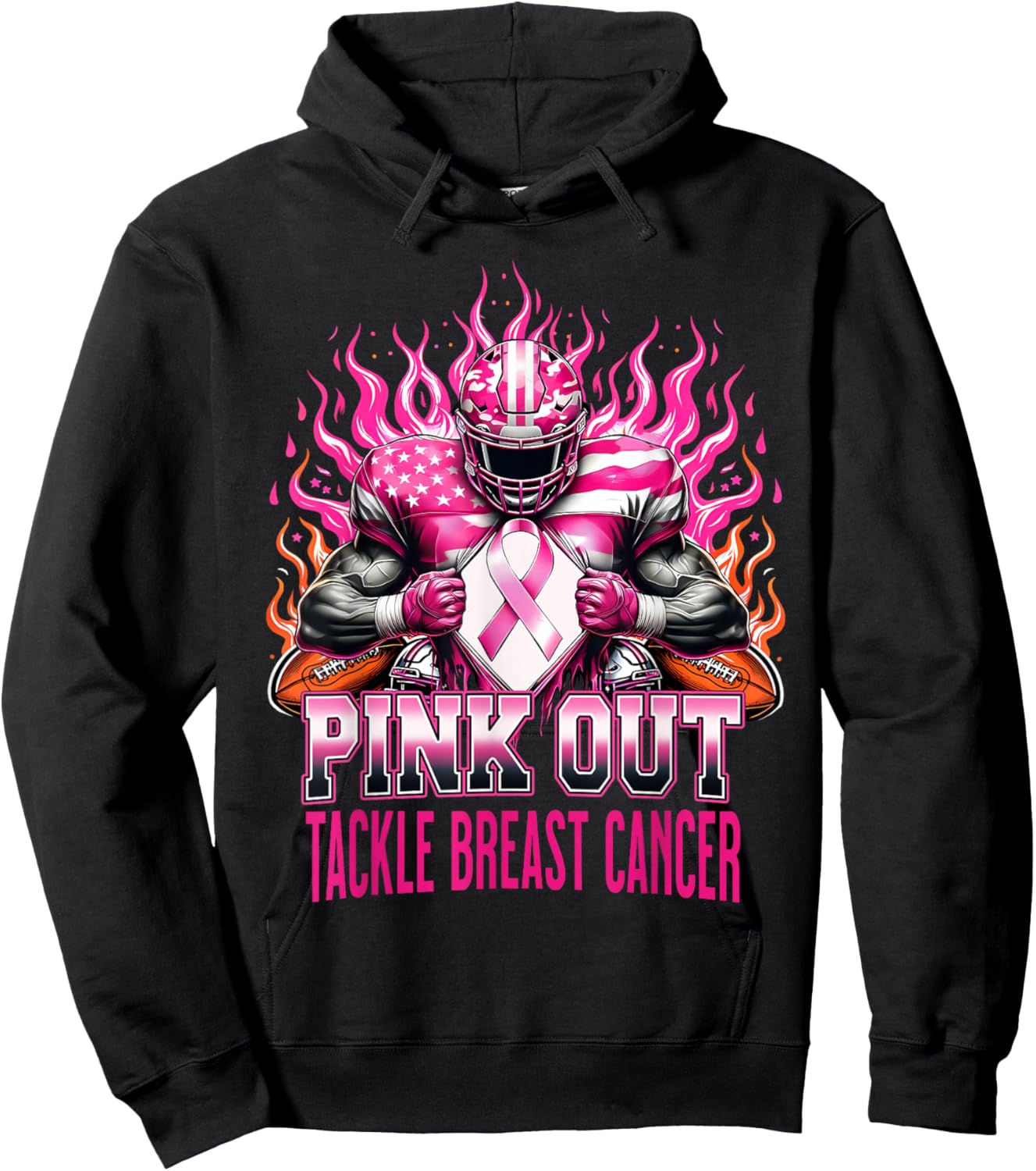 Pink Out Tackle Football Breast Cancer Awareness Men Boys Hoodie - Hoodie | Black