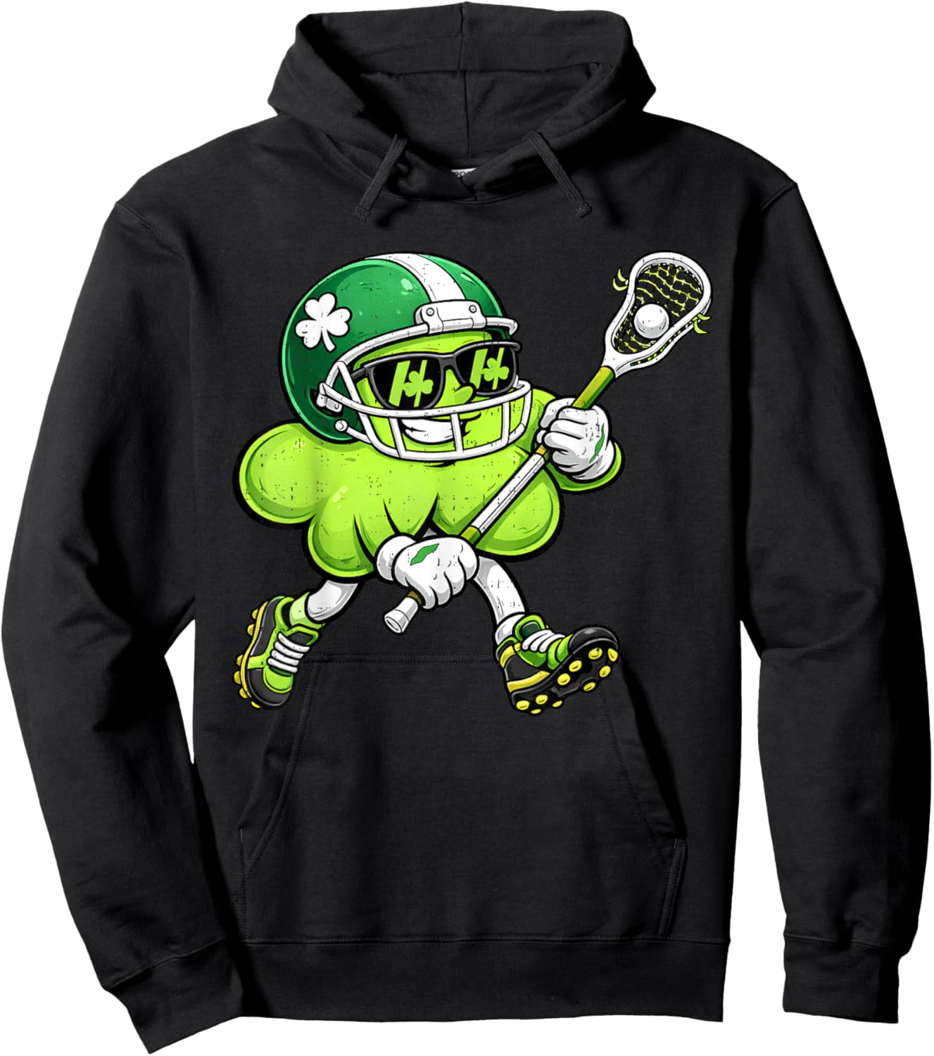 Lacrosse St Patricks Day Boys Kids Lax Sport Green Shamrock Hoodie - Hoodie | Black