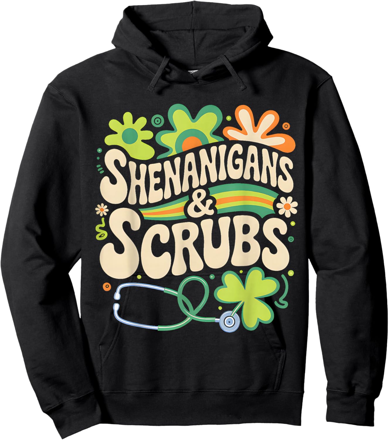 Groovy St Patricks Day Shenanigans Scrub Saint Pattys Nurse Hoodie - Hoodie | Black