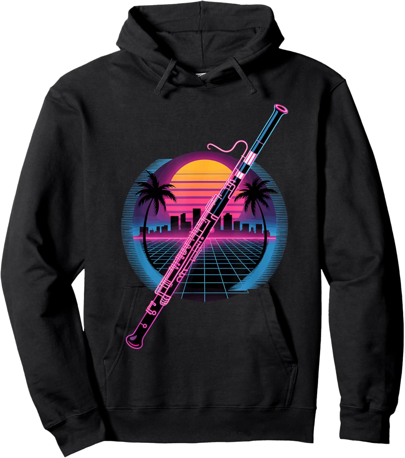 Retro Synthwave Bassoon Bassoonist Hoodie - Hoodie | Black