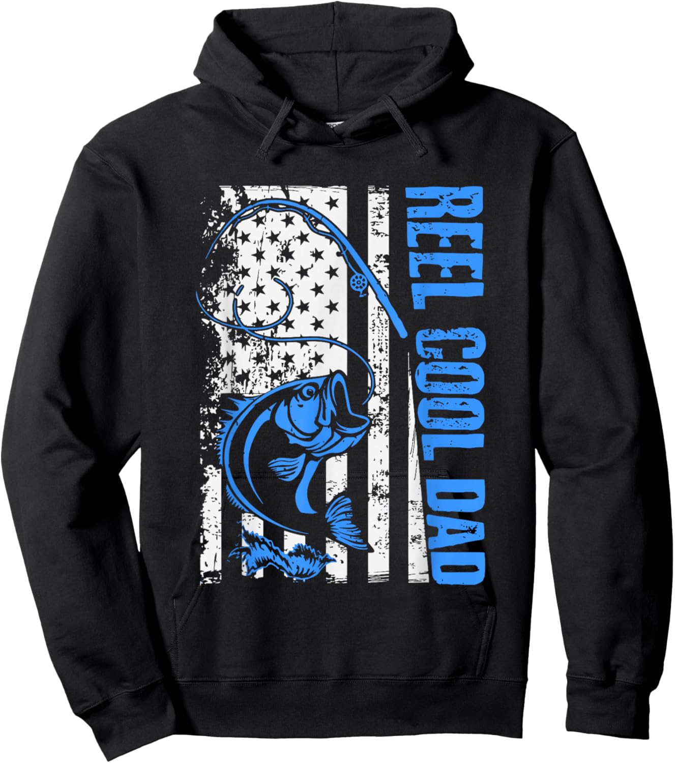 Reel Cool Dad Funny America USA Flag Bass Fishing Papa Daddy Hoodie - Hoodie | Black