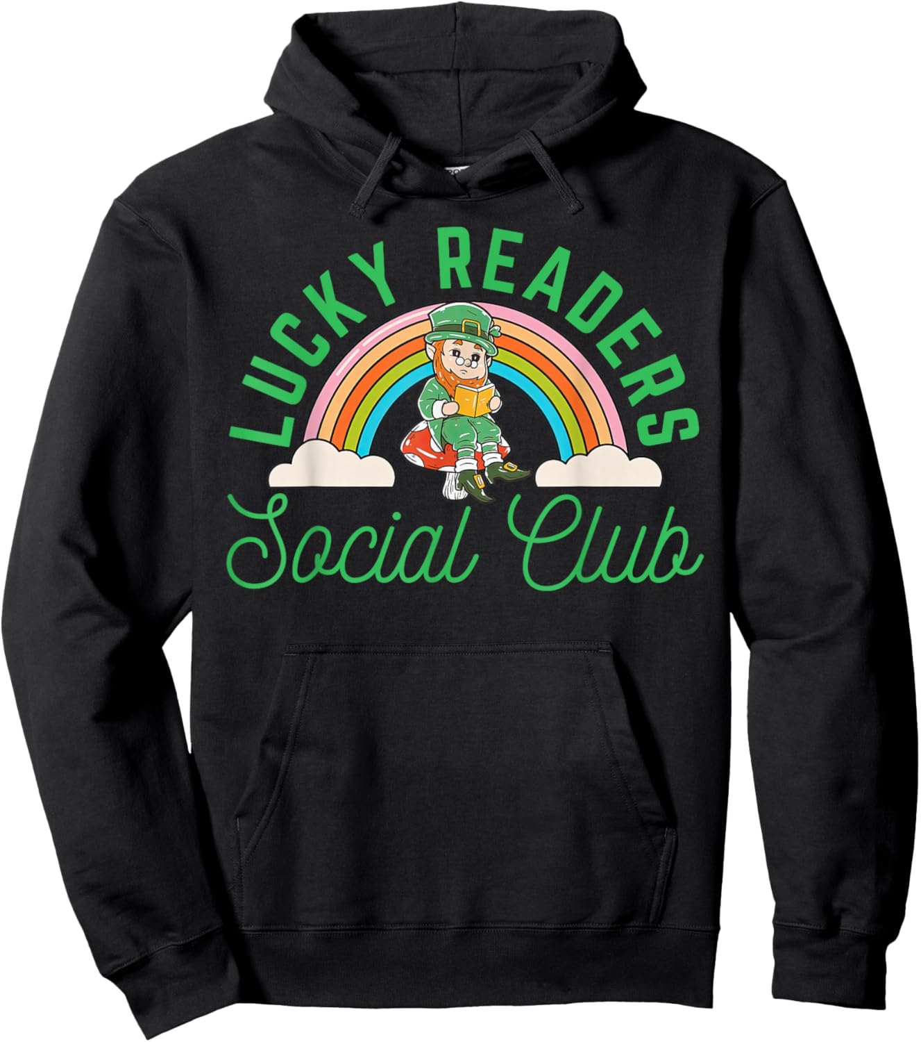 Lucky Readers Social Club Leprechaun St Patricks Book Lover Hoodie - Hoodie | Black