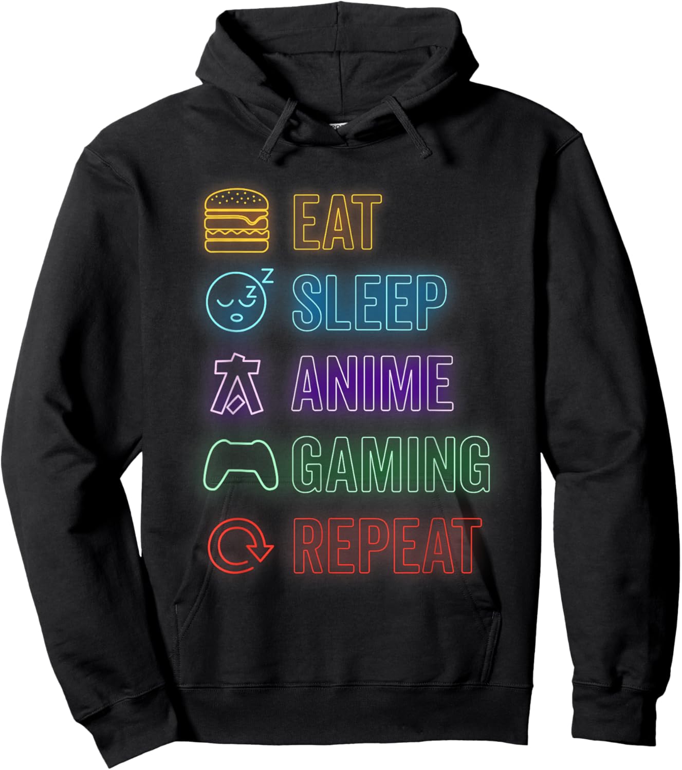 Eat Sleep Anime Gaming Repeat Gamer Men Teen Boy Gifts Anime Hoodie - Hoodie | Black