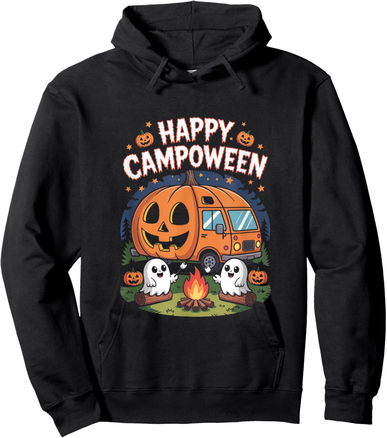 Happy Camp-O-Ween Halloween Camping Ghosts Hoodie - Hoodie | Black