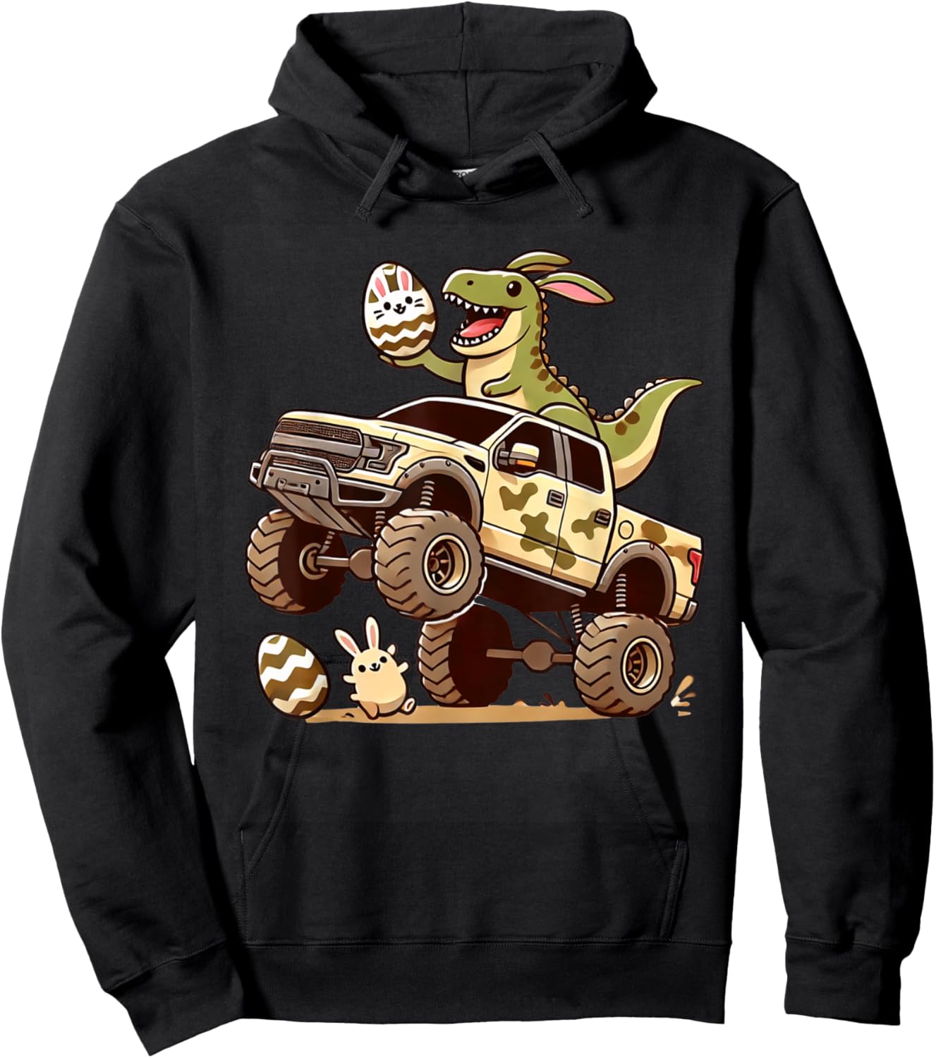 Bunny T-rex Monster Truck Easter Dino Funny Boys Kids Cute Hoodie - Hoodie | Black