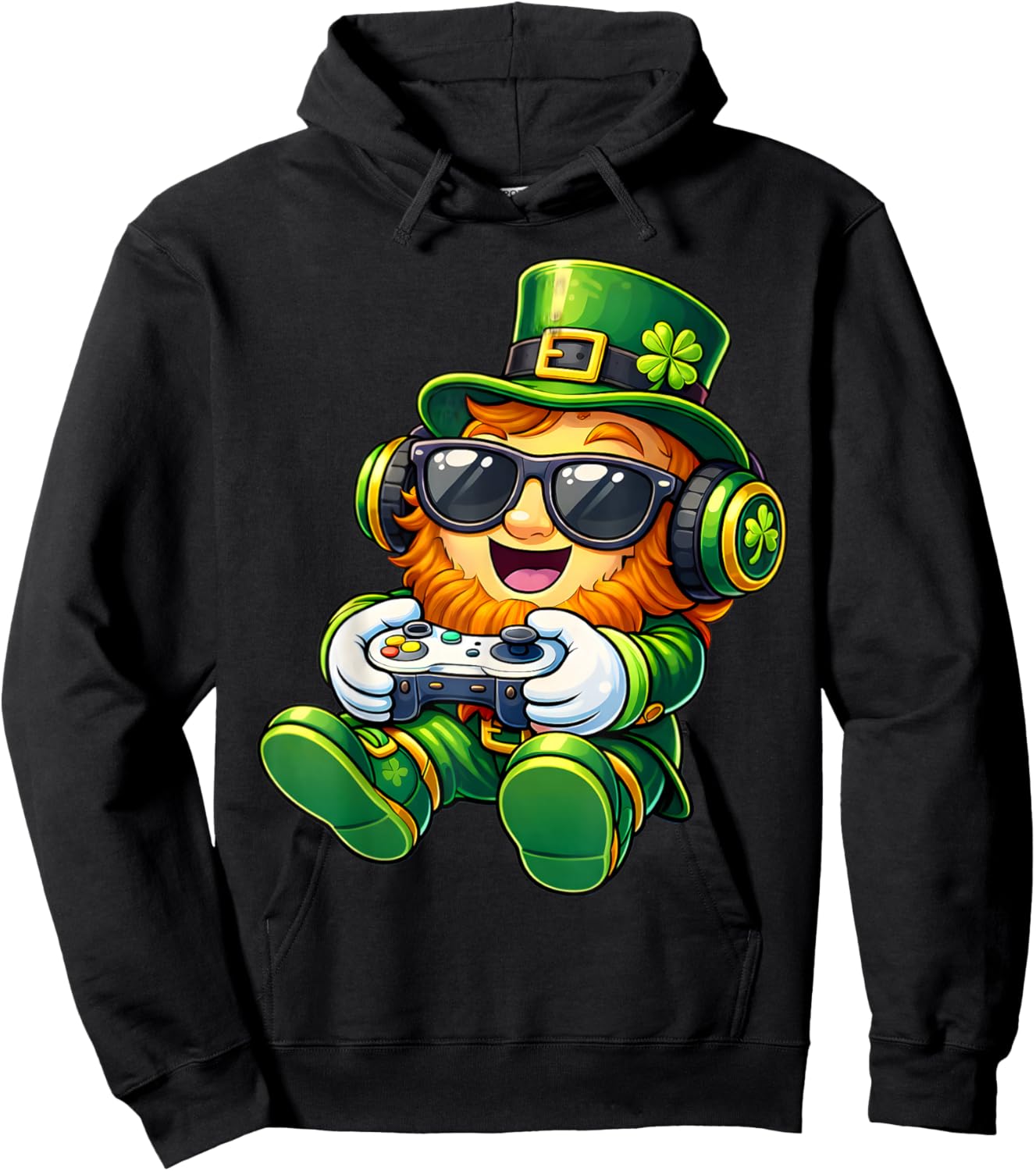 Video Game Leprechaun St Patricks Day Gamer Boys Kids Gaming Hoodie - Hoodie | Black