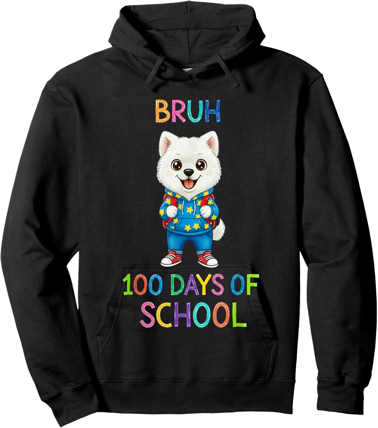 Bruh 100 Days of School Funny Kids Boys Girls Dog Hoodie - Hoodie | Black