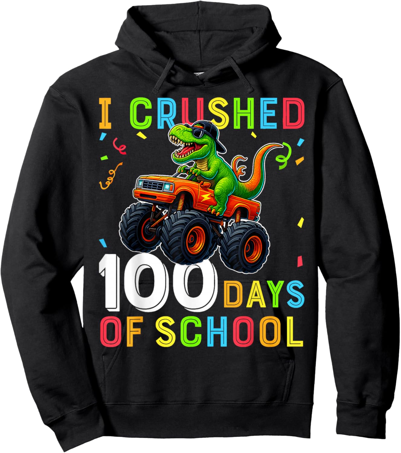 I Crushed 100 Days of School Monster Truck Teacher Boys Hoodie - Hoodie | Black
