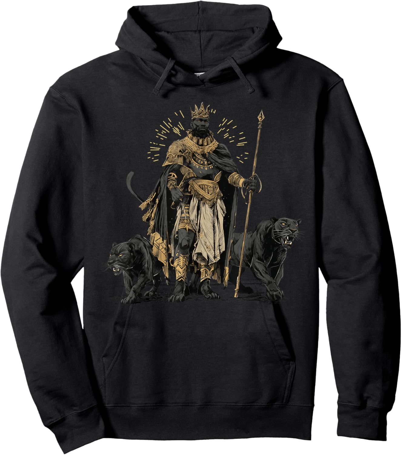 African King with Panther Guardian Fantasy Art Hoodie - Hoodie | Black