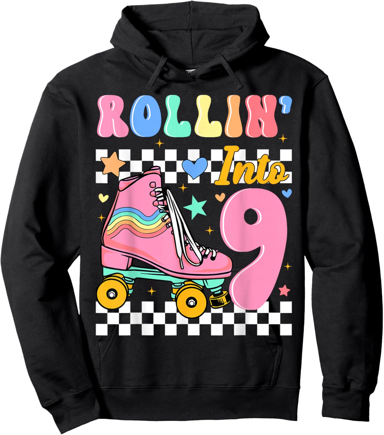 Rollin' Into 9 Years Old Roller Skating Girl 9th Birthday Hoodie - Hoodie | Black