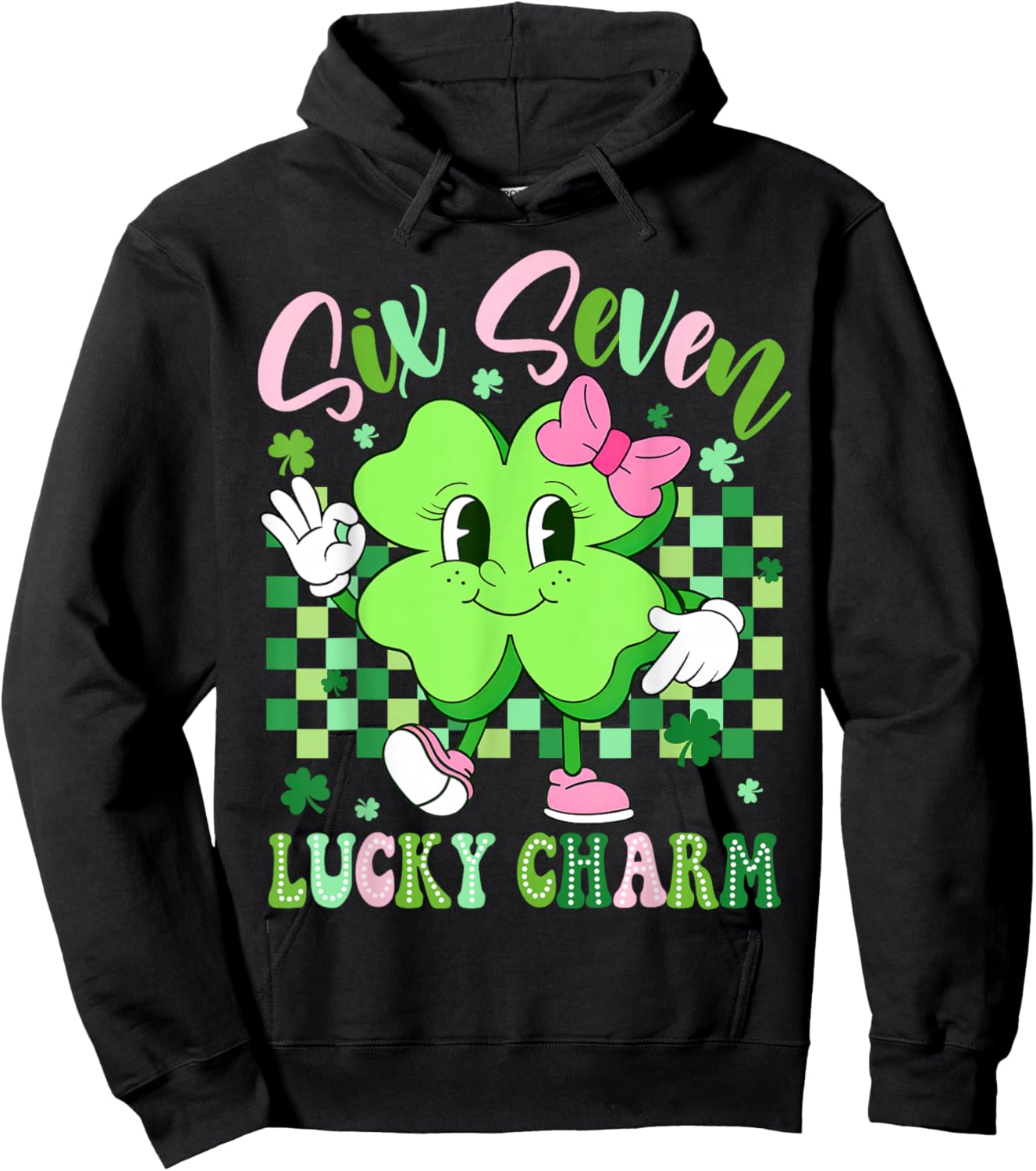 Six Seven Lucky Charm 67 St Patricks Day Shamrock Women Girl Hoodie - Hoodie | Black