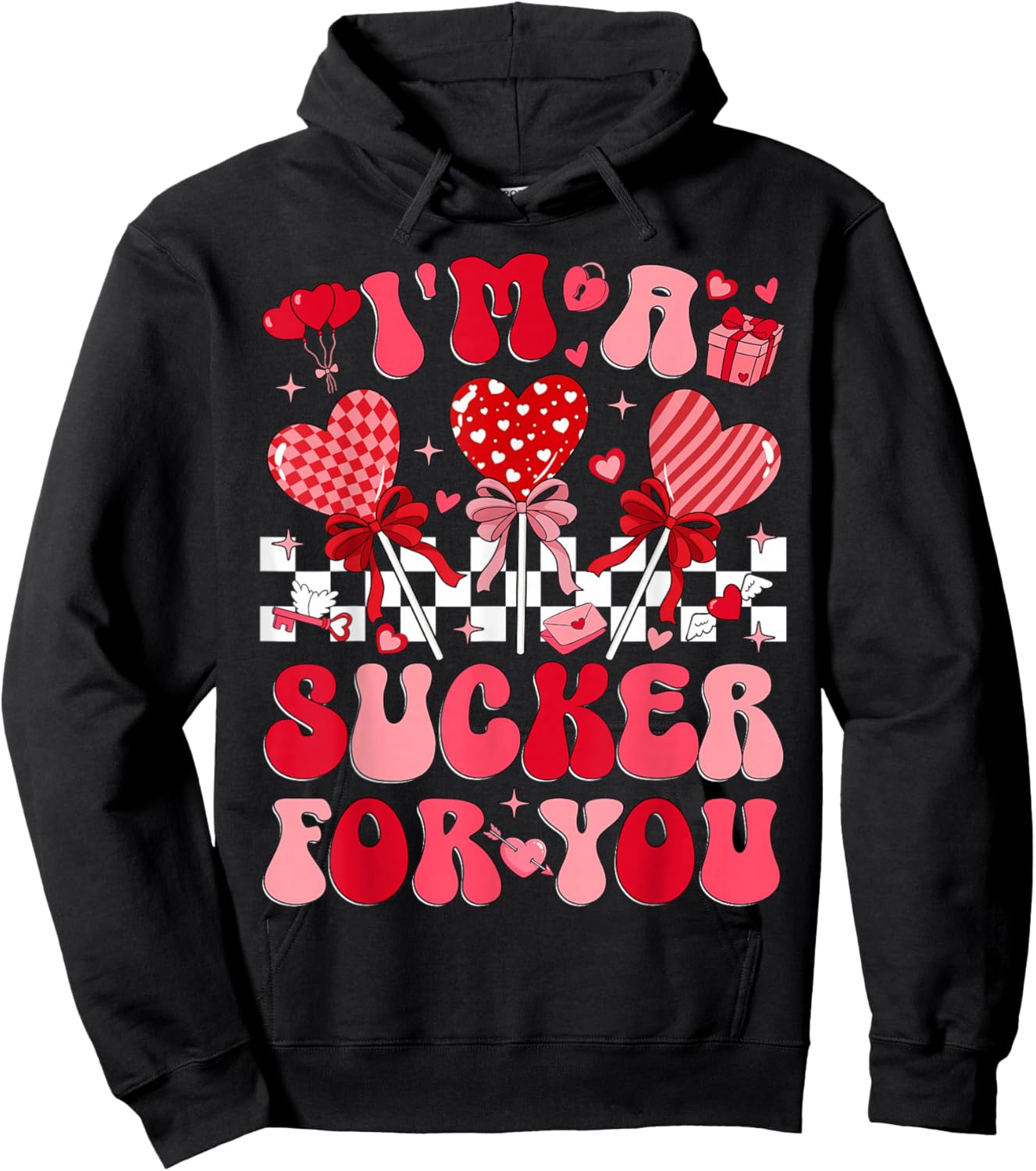 I'm A Sucker for You Retro Heart Candy Valentine Groovy Girl Hoodie - Hoodie | Black