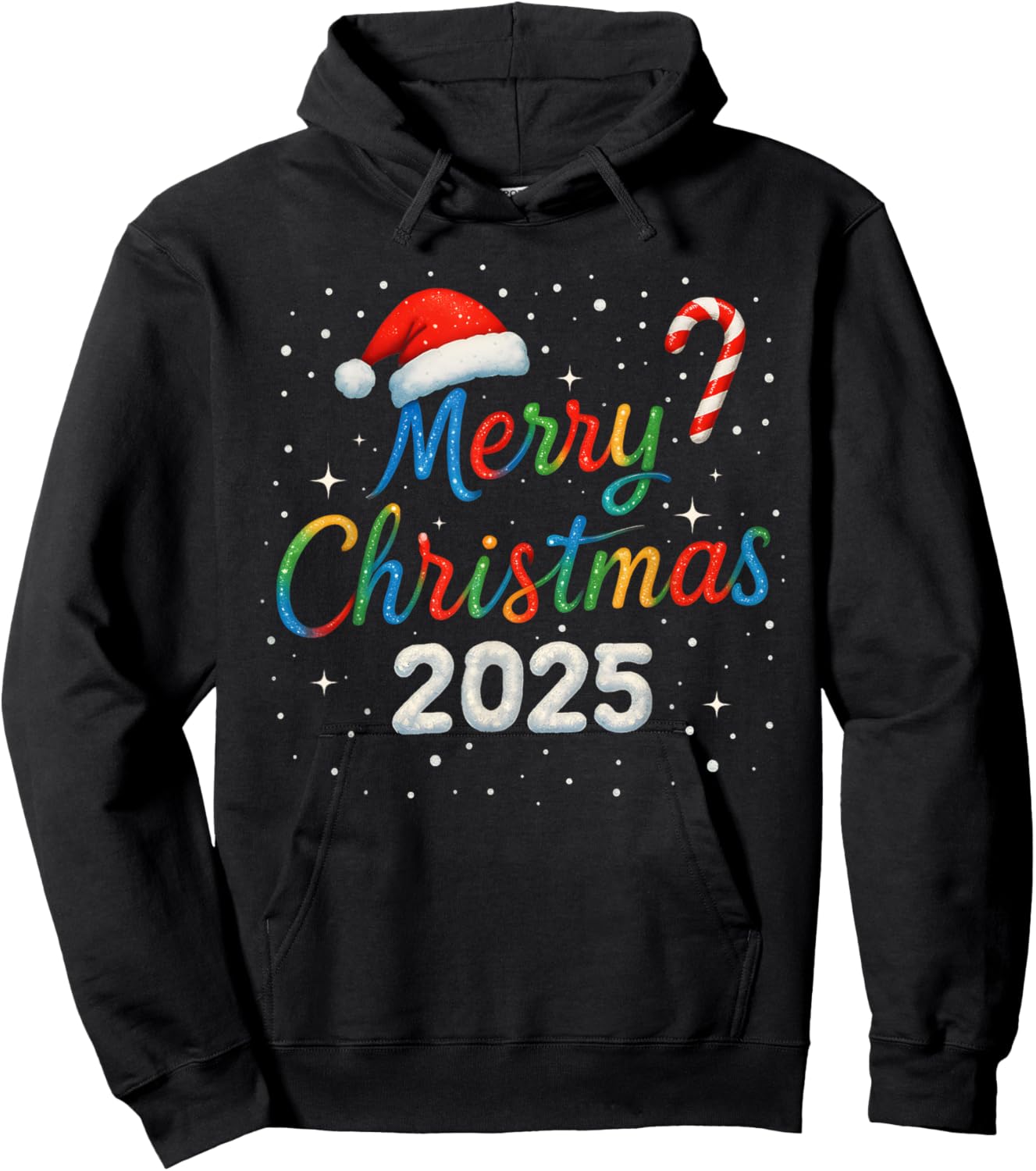 Merry Christmas 2025 Colorful Holiday Lights Family Matching Hoodie - Hoodie | Black