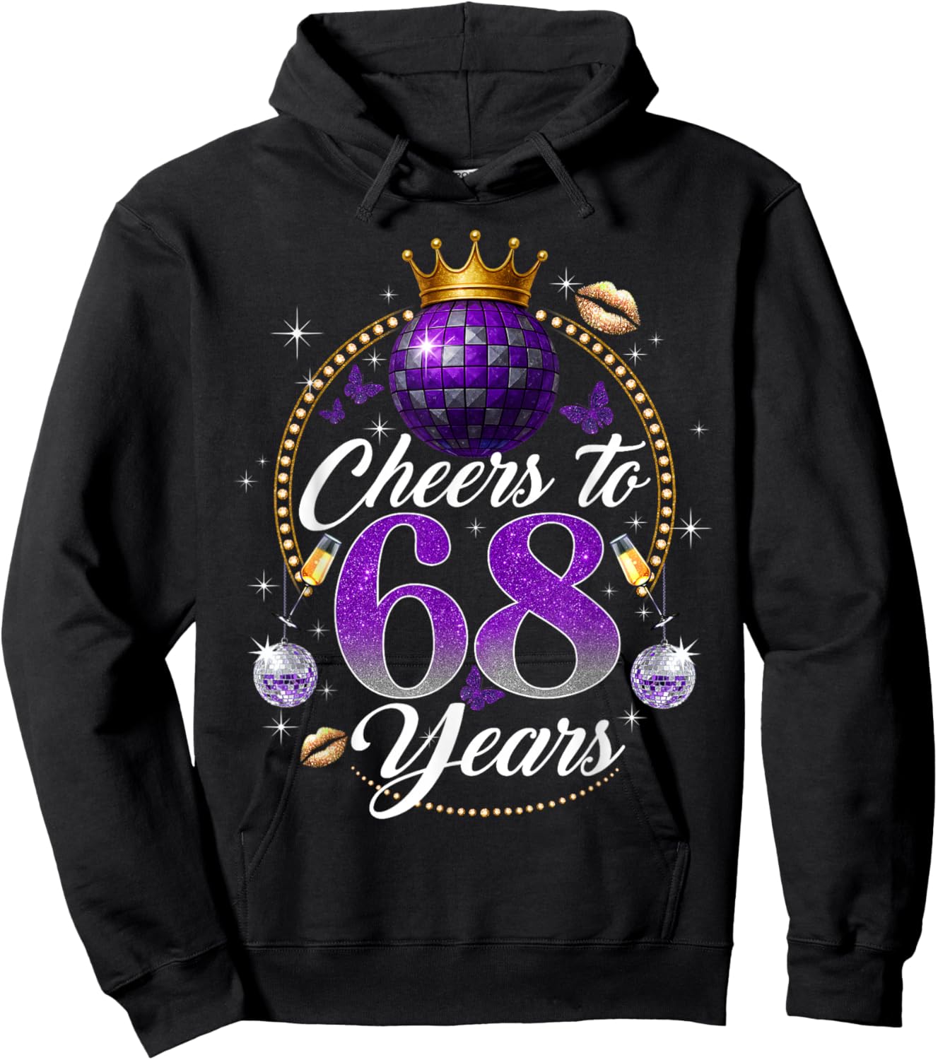 Cheers to 68 Years Old Wedding Anniversary 68th Birthday Hoodie - Hoodie | Black