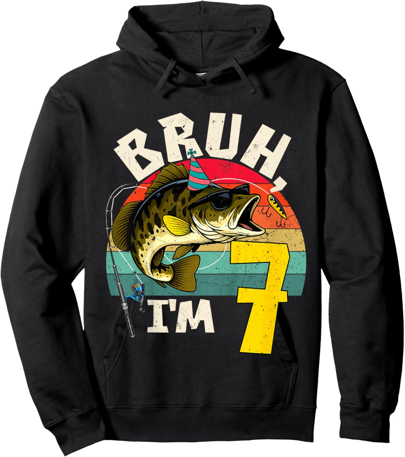 Bruh I'm 7 Years Old Fishing Birthday Theme Party Hoodie - Hoodie | Black