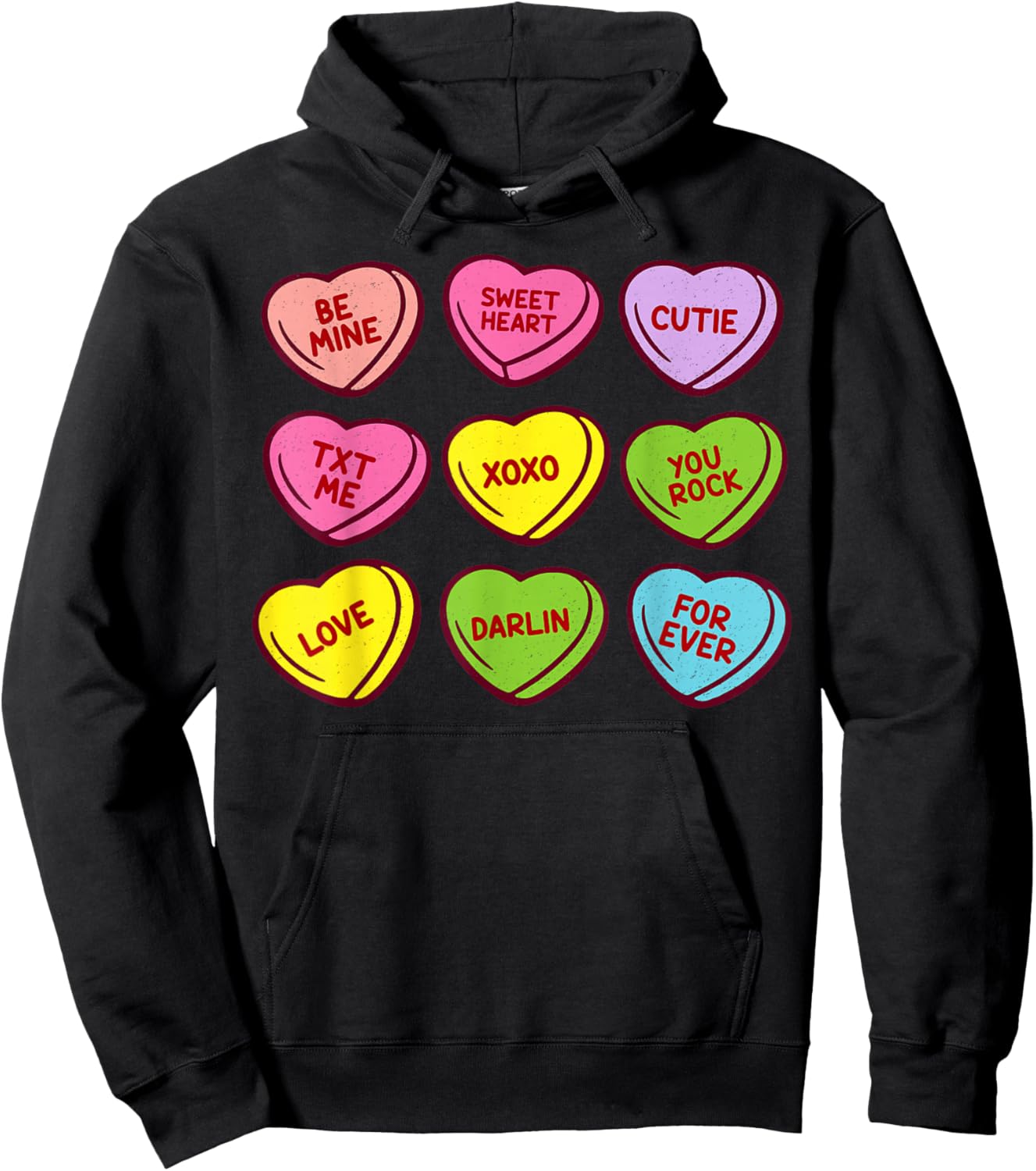 Vintage Valentines Conversation Hearts Candy Women Men Kids Hoodie - Hoodie | Black