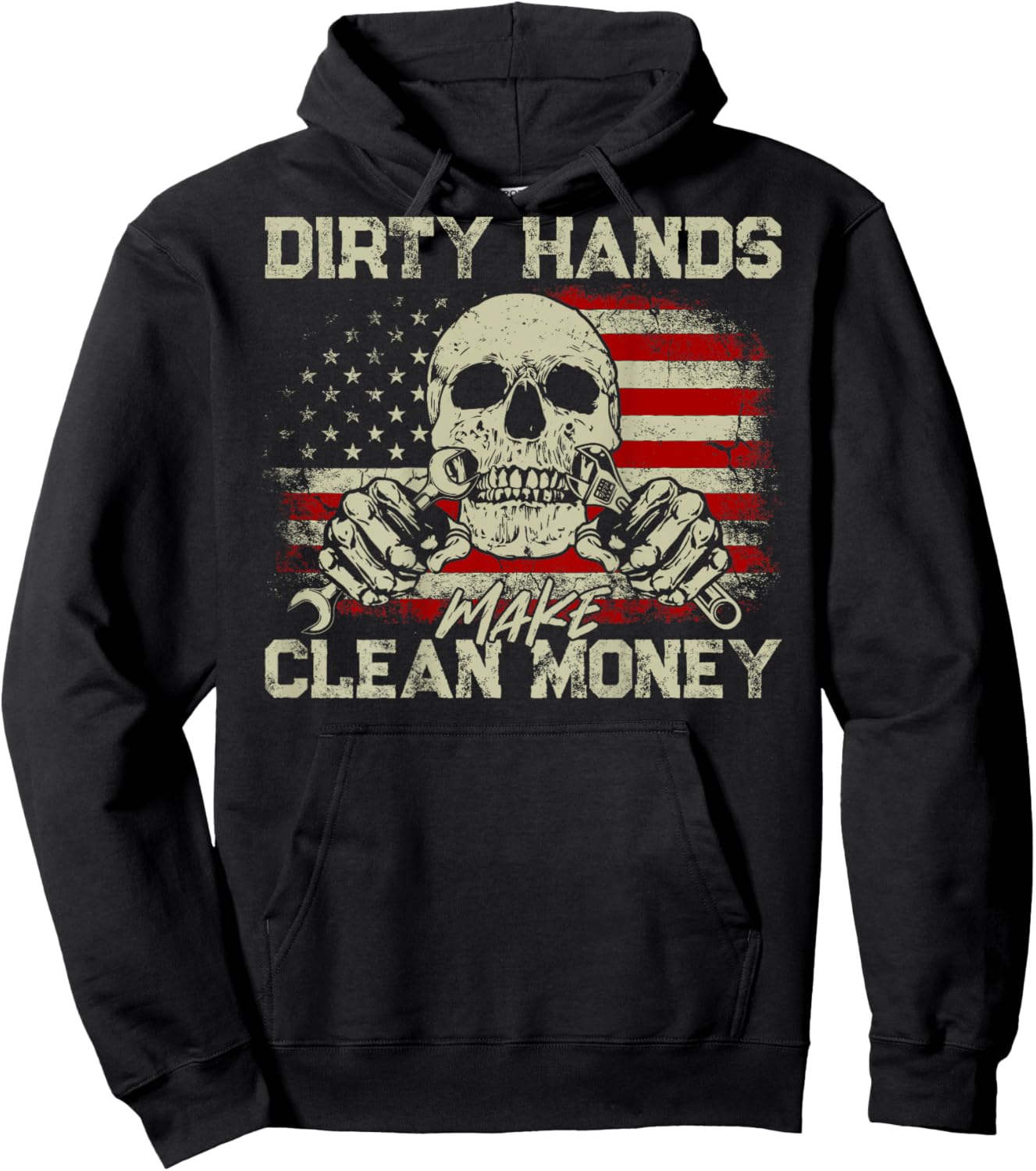 Dirty Hands Make Clean-Money Funny Vintage US Flag On Back Hoodie - Hoodie | Black