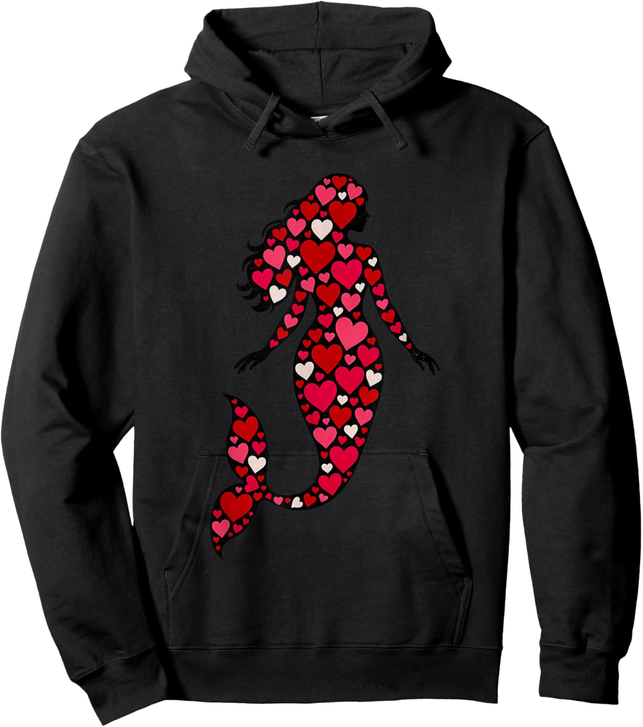 Pink Red Heart Valentines Day Girls Mermaid Hoodie - Hoodie | Black
