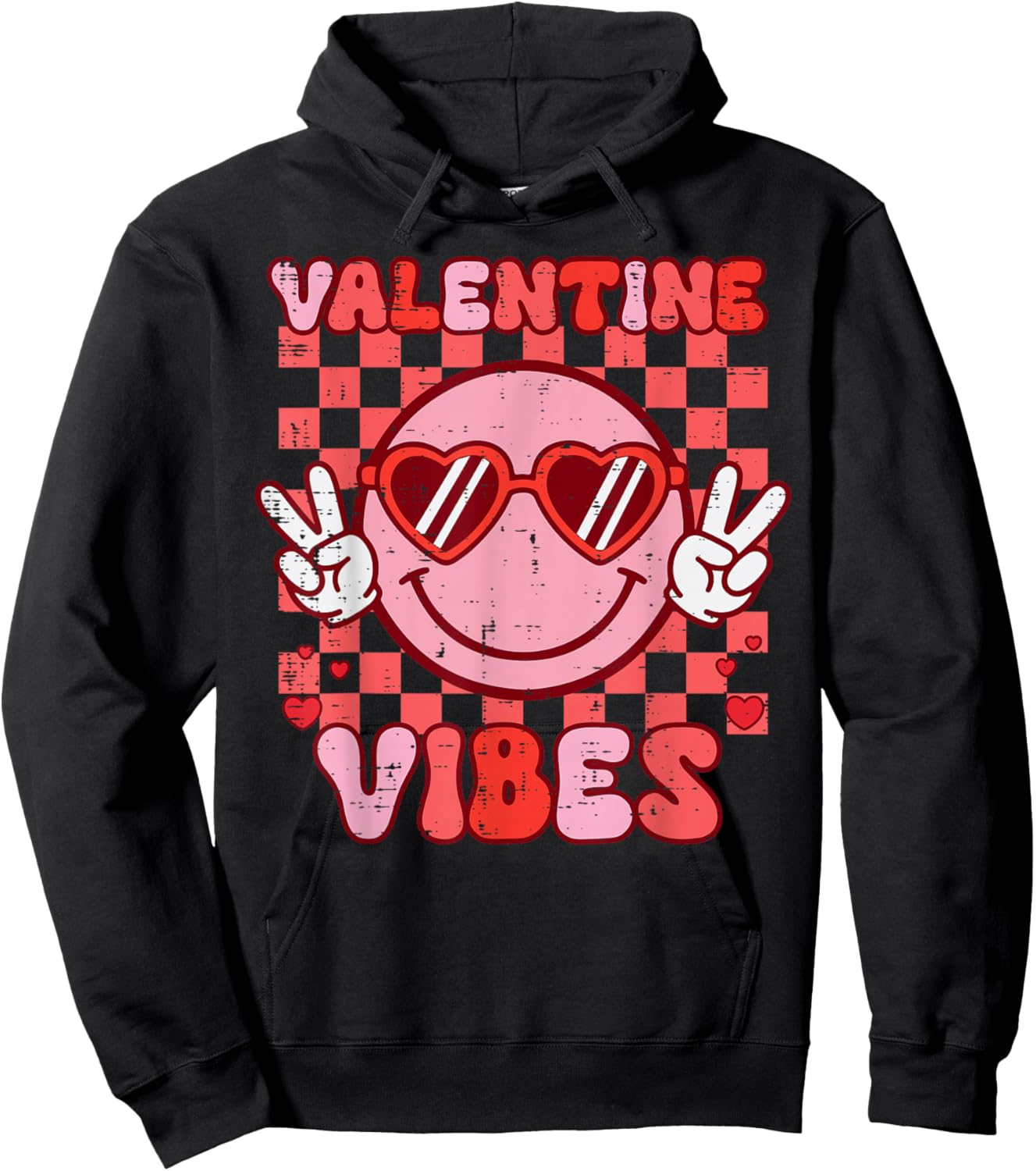 Valentine Vibes Peace Vintage Valentine Women Men Kids Hoodie - Hoodie | Black