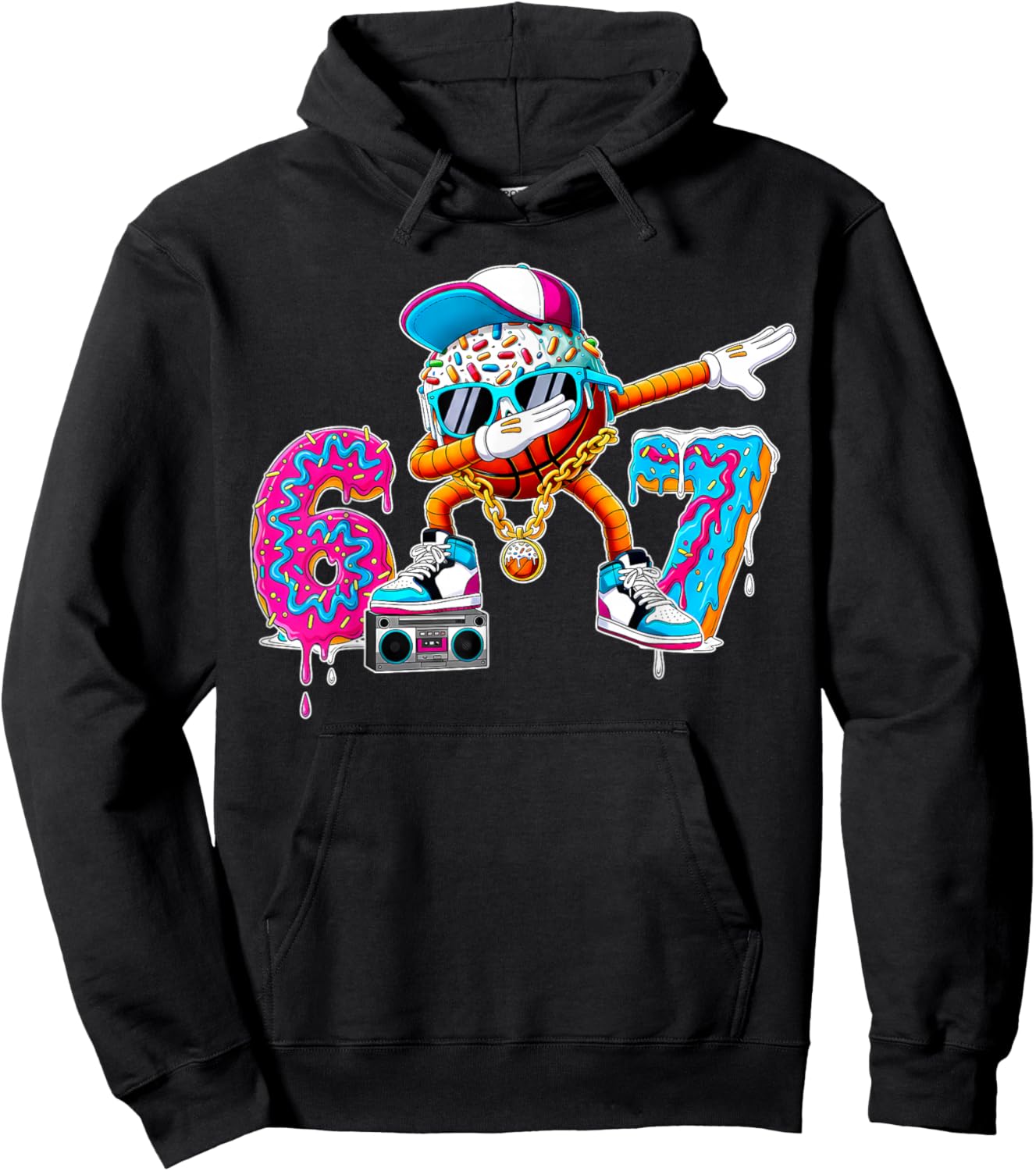 Cool 6 7 Six Seven Dabbing Basketball Boy Ice Cream Drip Hoodie - Hoodie | Black