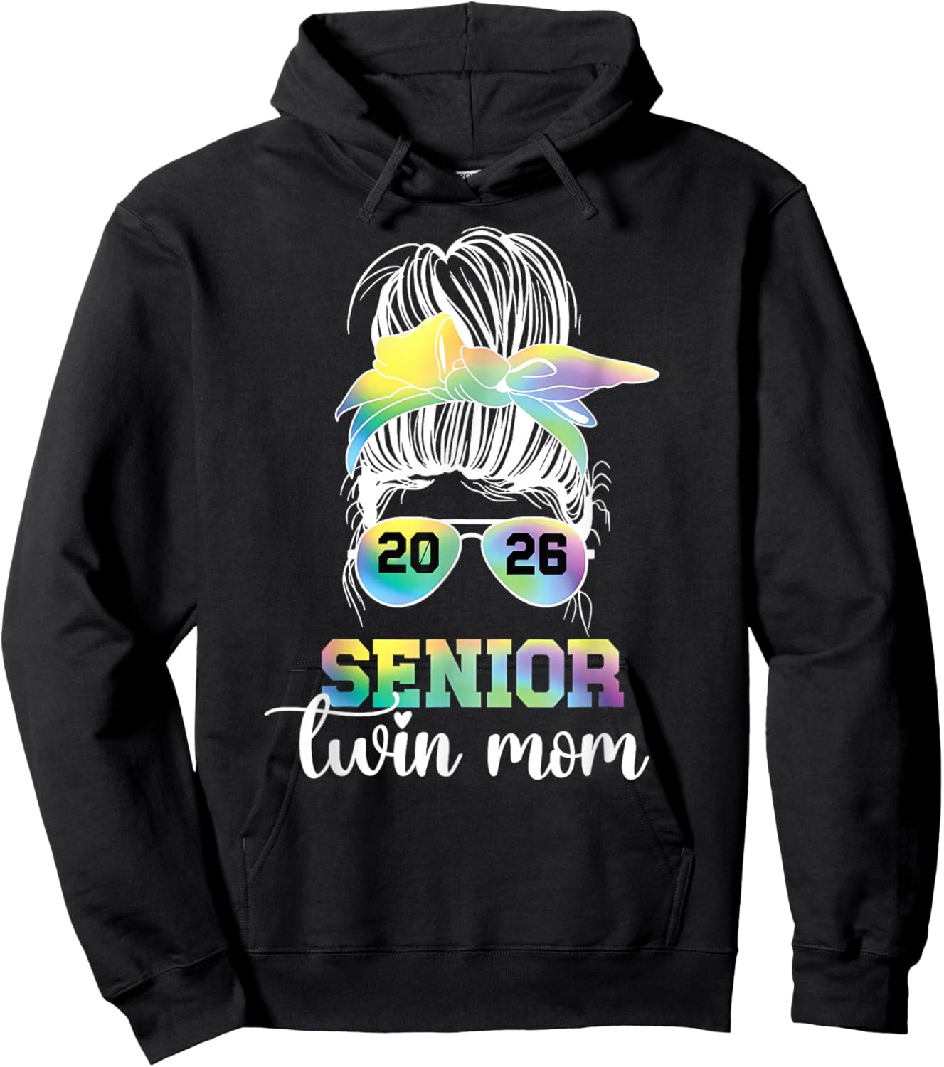 Messy Bun Senior Twin Mom Class of 2026 Graduation Senior Hoodie - Hoodie | Black