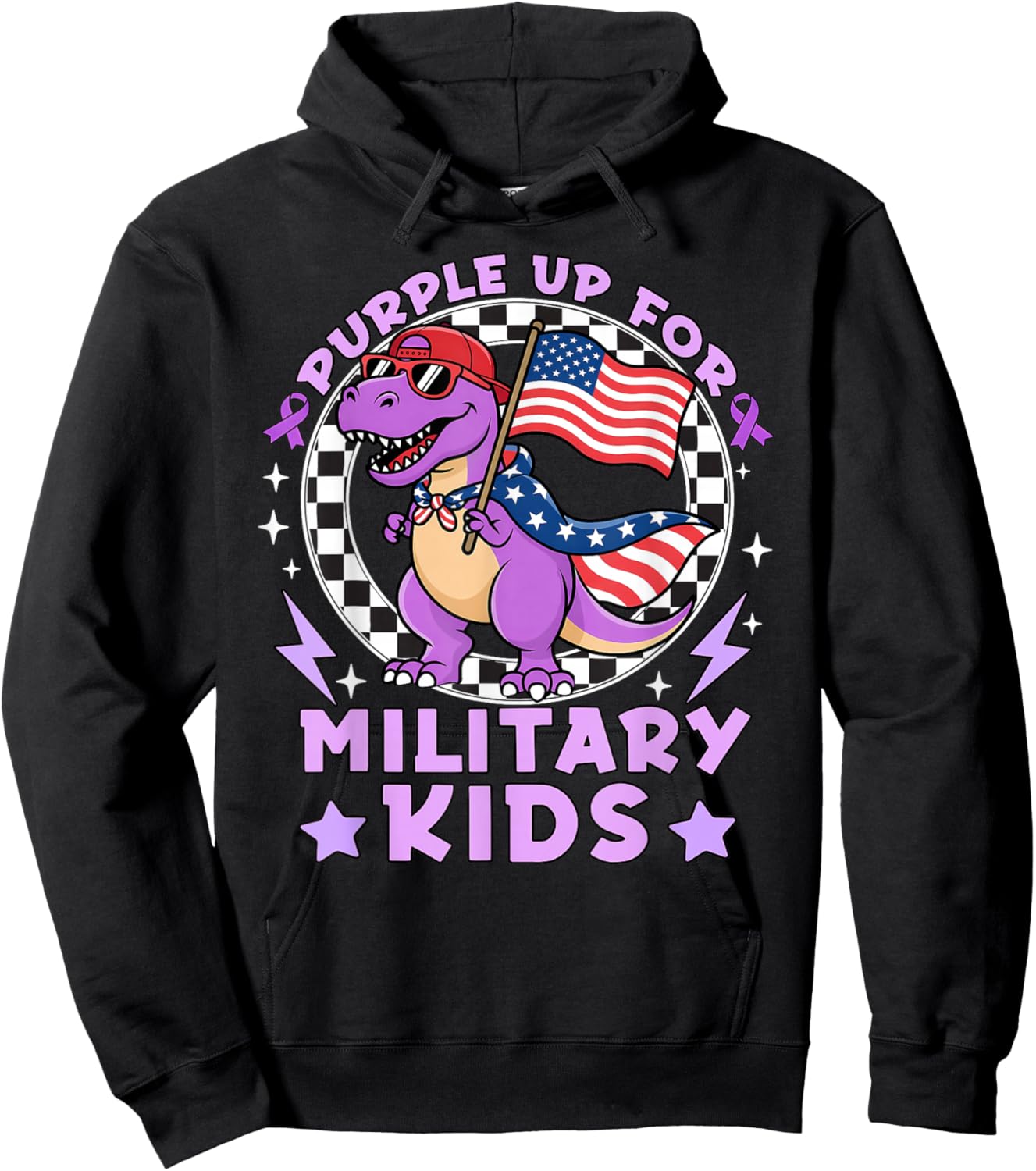 Purple Up for Military Kids Military Child Month Dinosaur Hoodie - Hoodie | Black