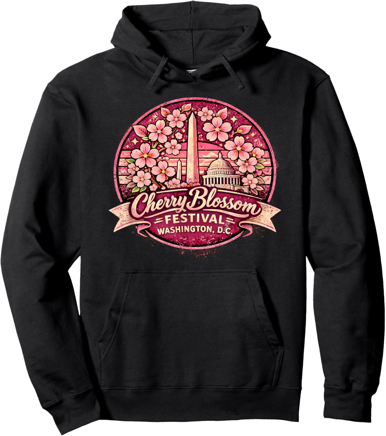 Spring Cherry Blossom Festival Washington DC Floral Artwork Hoodie - Hoodie | Black