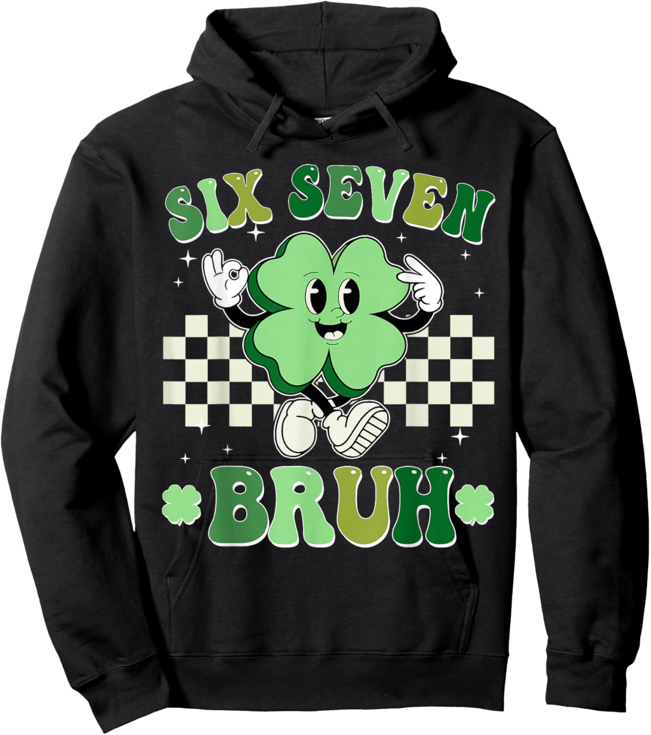 Six Seven Bruh Shamrock 67 Meme St Patrick's Day Boys Girls Hoodie - Hoodie | Black