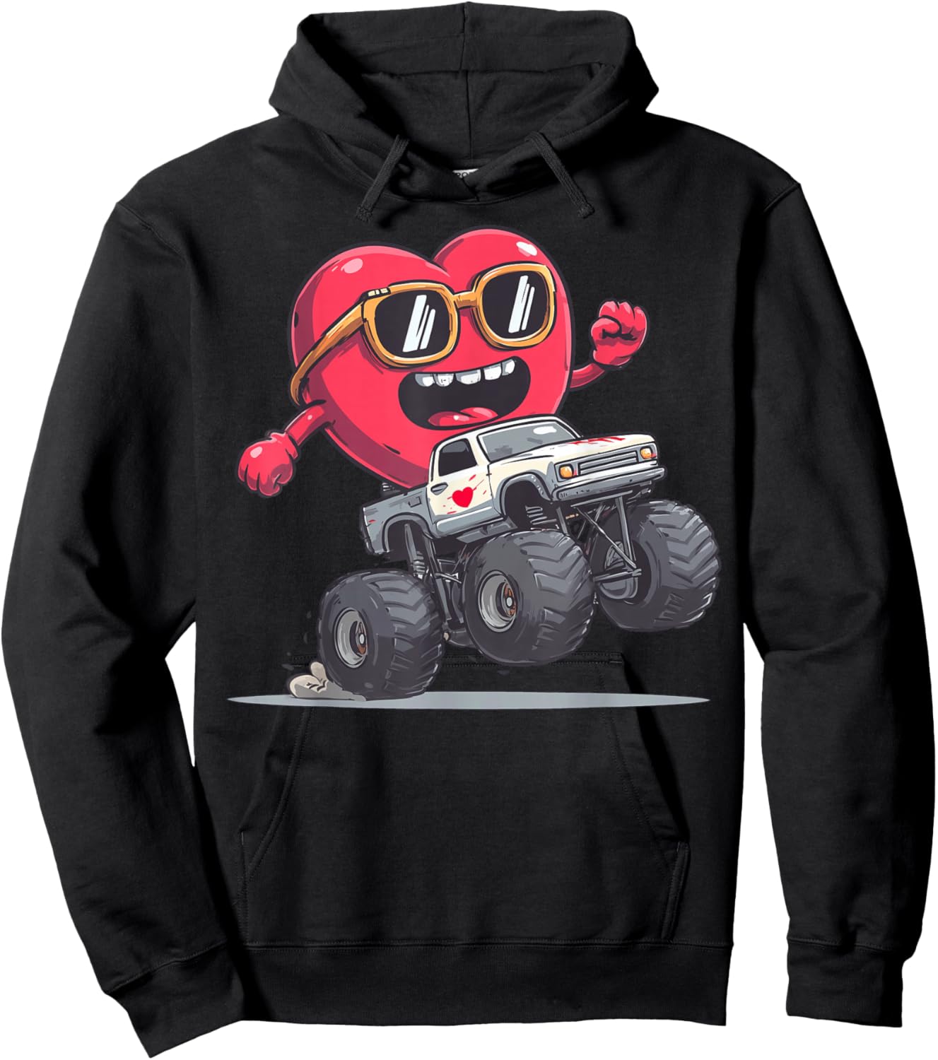 Monster Truck Heart 4 Wheel Offroad Valentine's Day Hoodie - Hoodie | Black